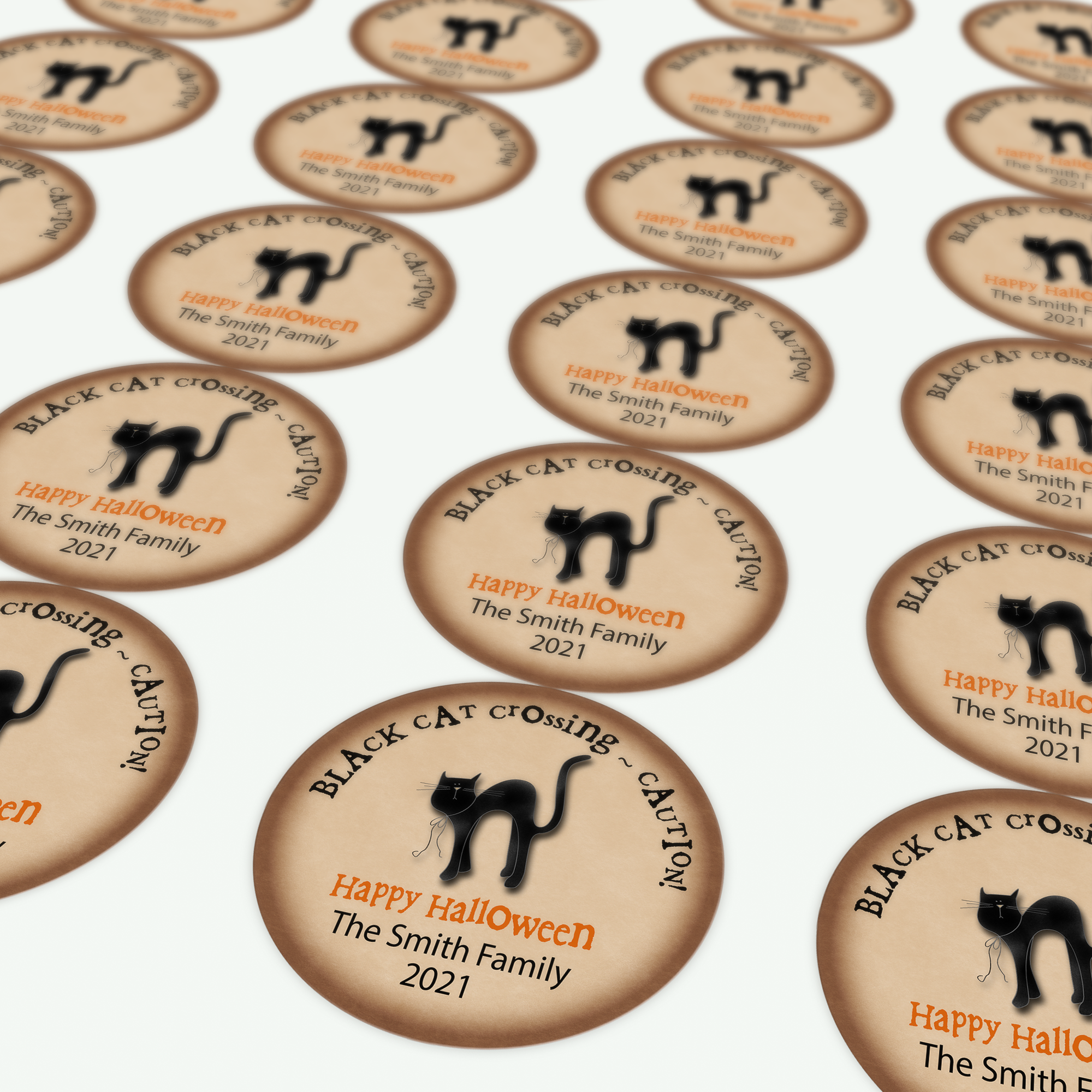 Sheet of round black cat labels