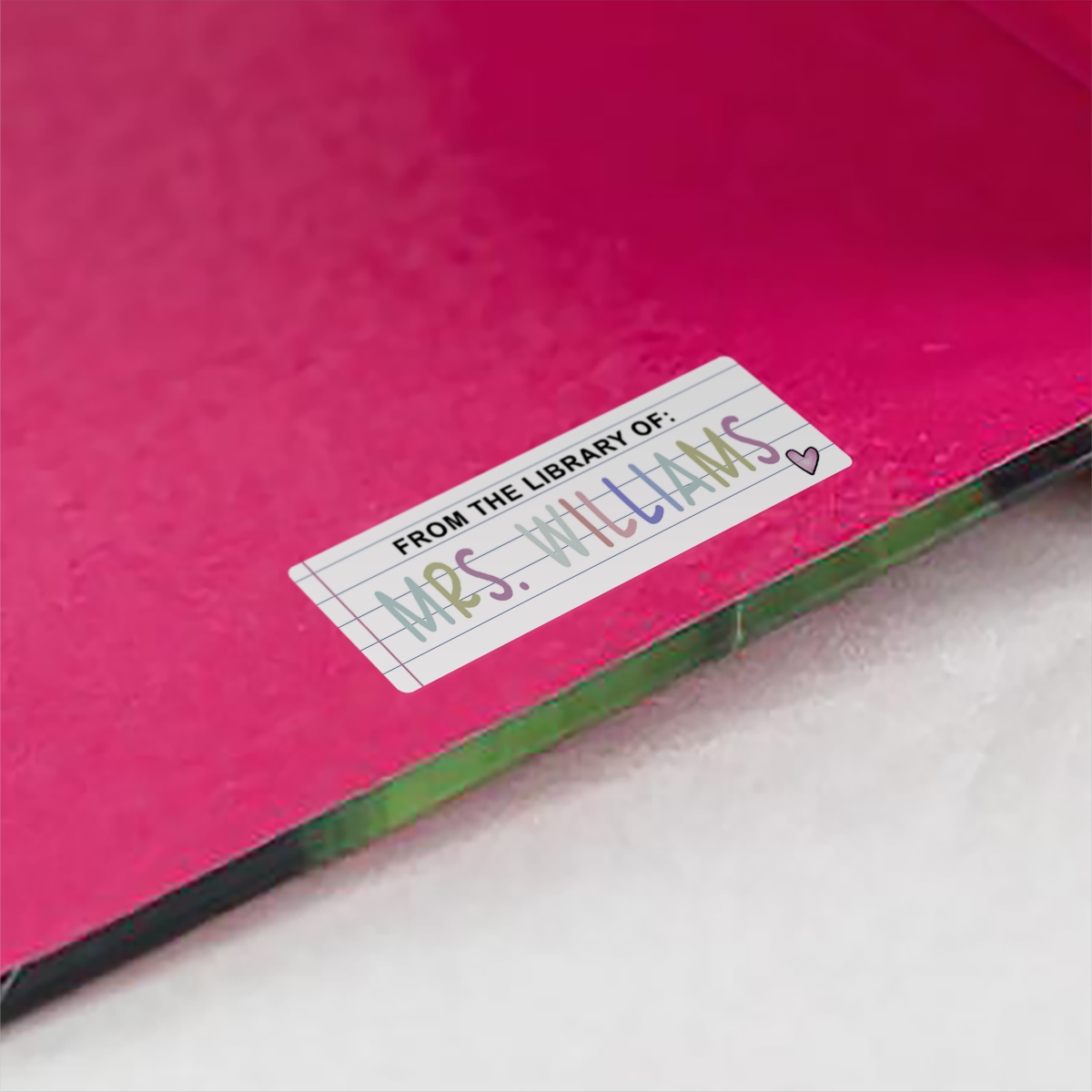 Lined Paper Name Stickers on red inside cover of book