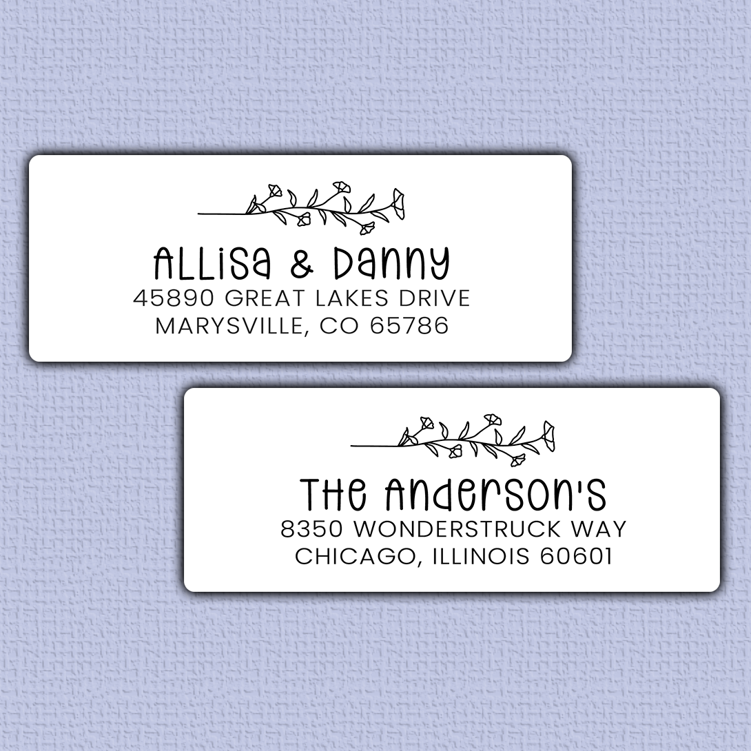 Morning Glory Vine Line Art Return Address Labels