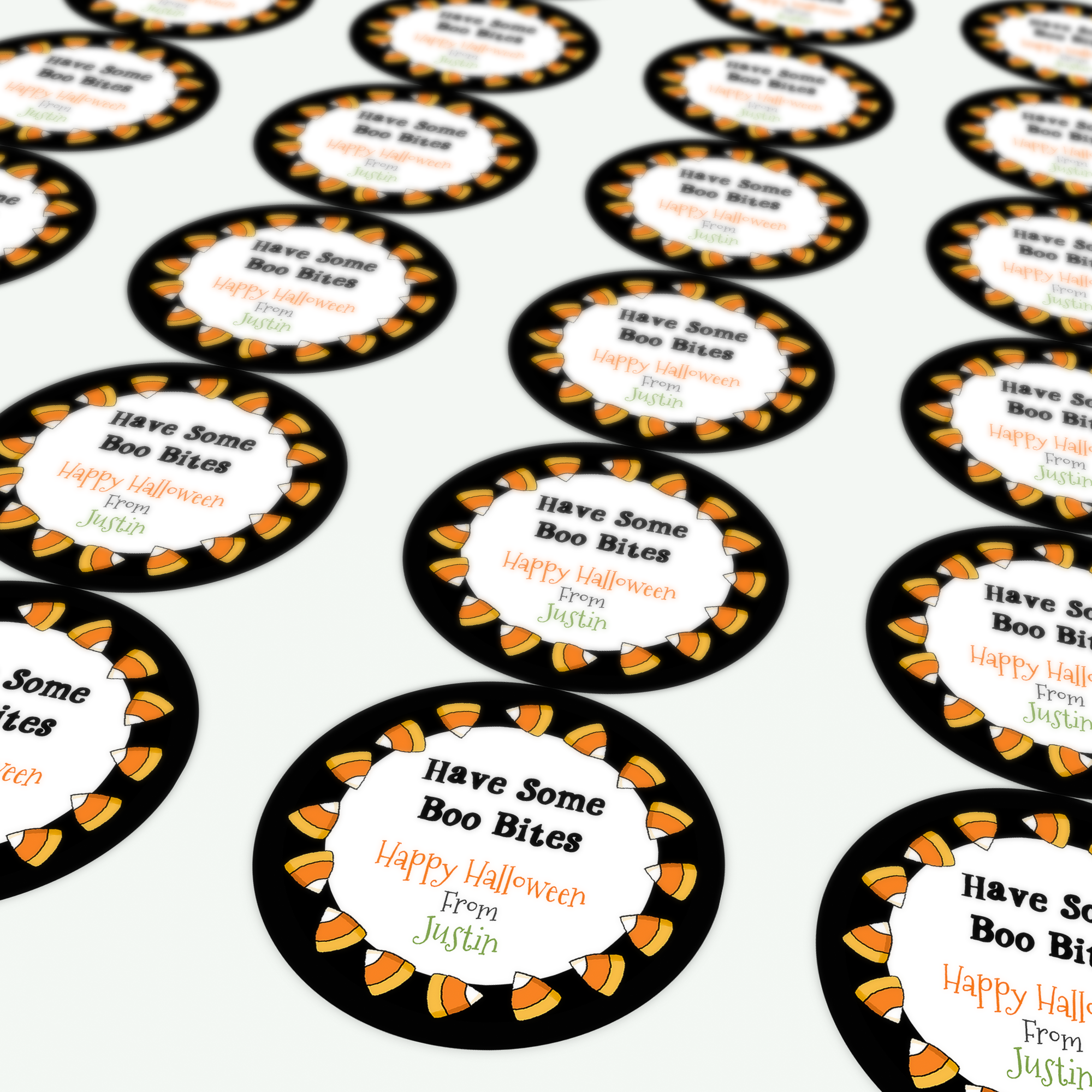 Sheet of round candy corn border stickers