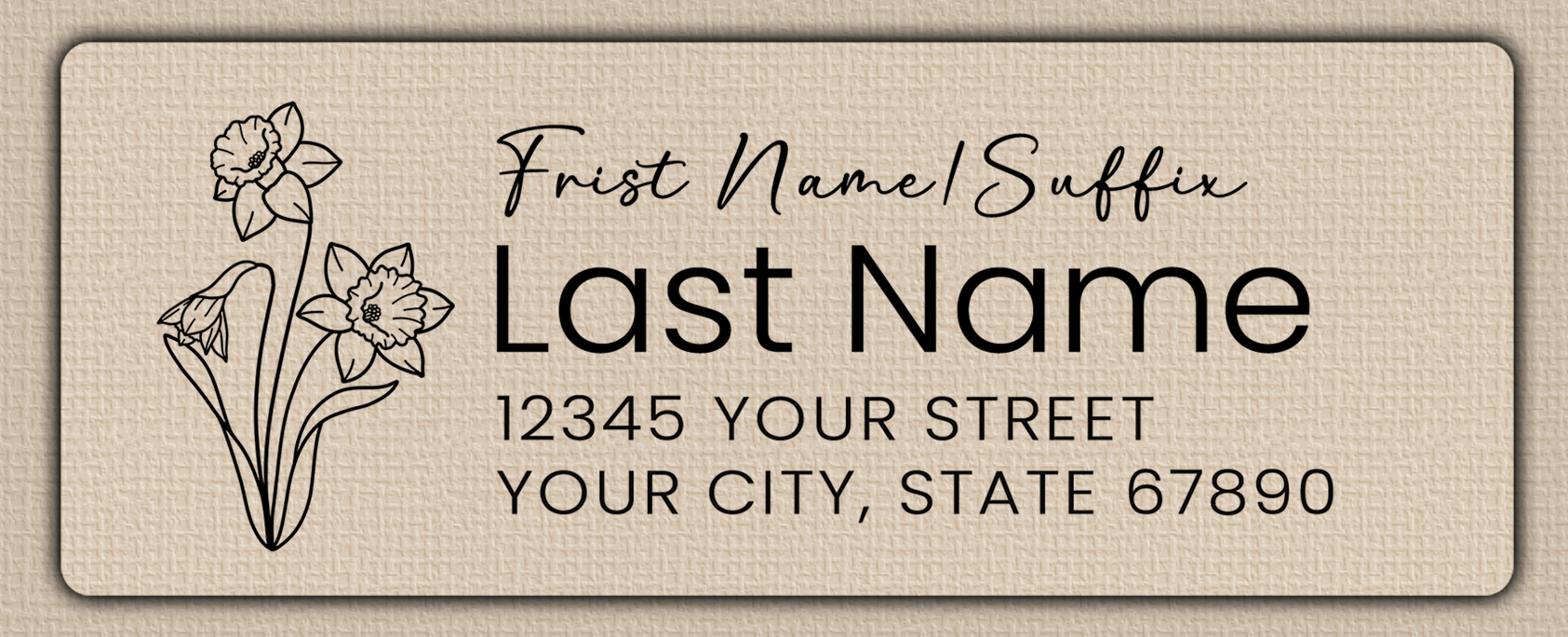 Clear Glossy Daffodils Line Art Return Address Labels