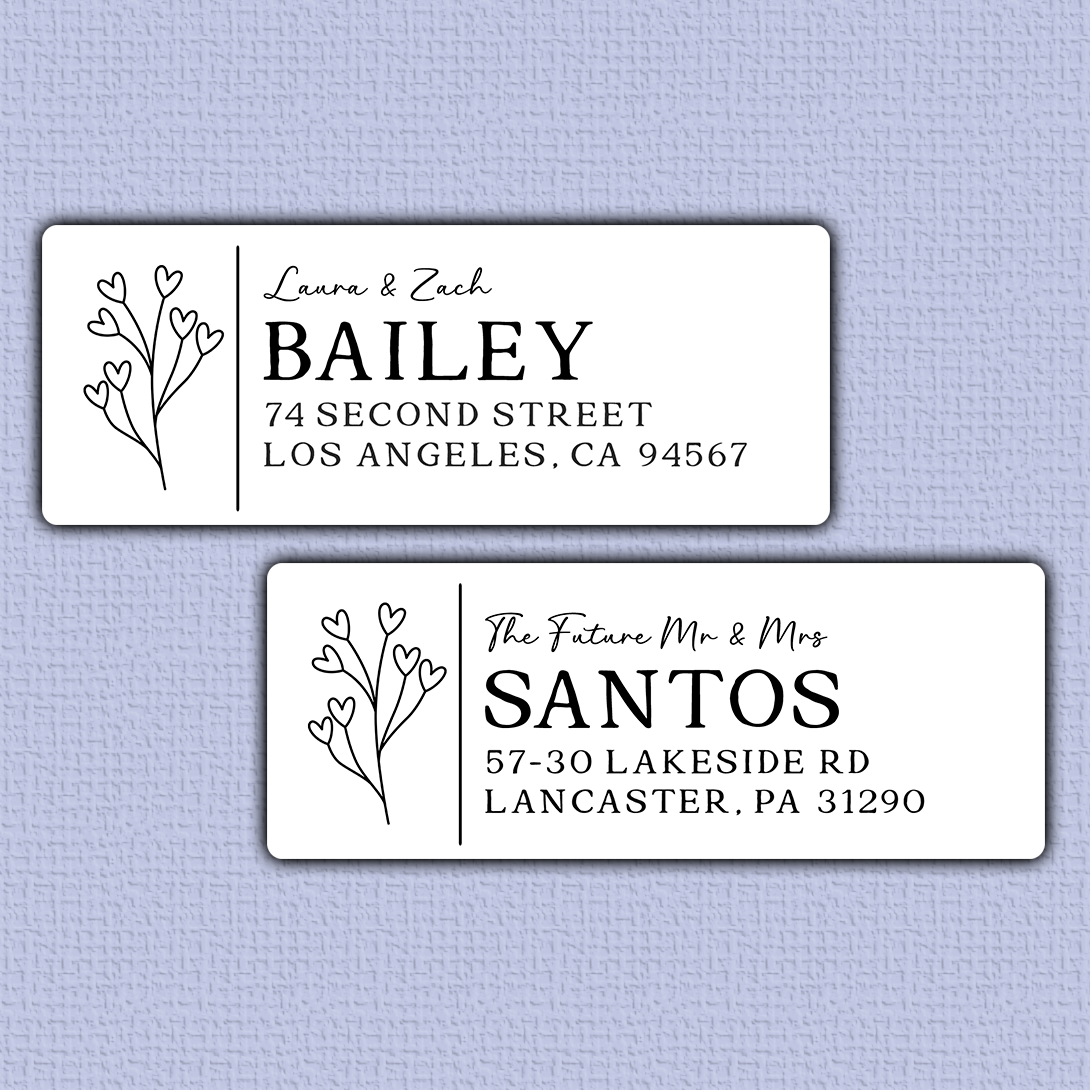Heart Flowers Bouquet Line Art Return Address Labels