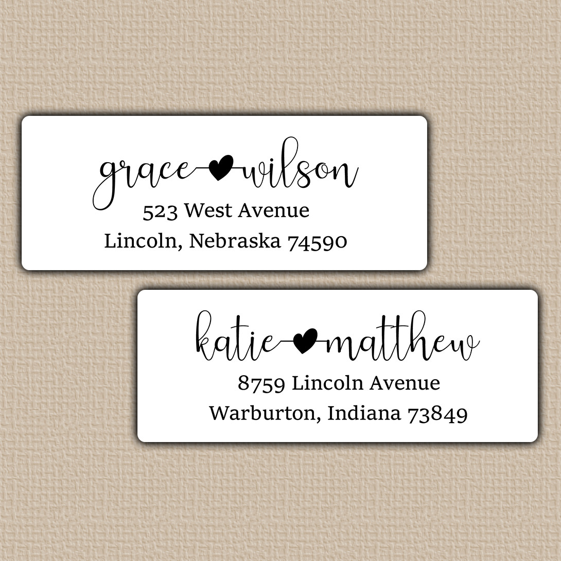 Whimsical Heart Accents Script Return Address Labels