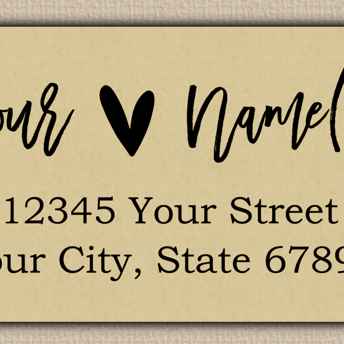 Ecru Brush Script Heart Return Address Labels