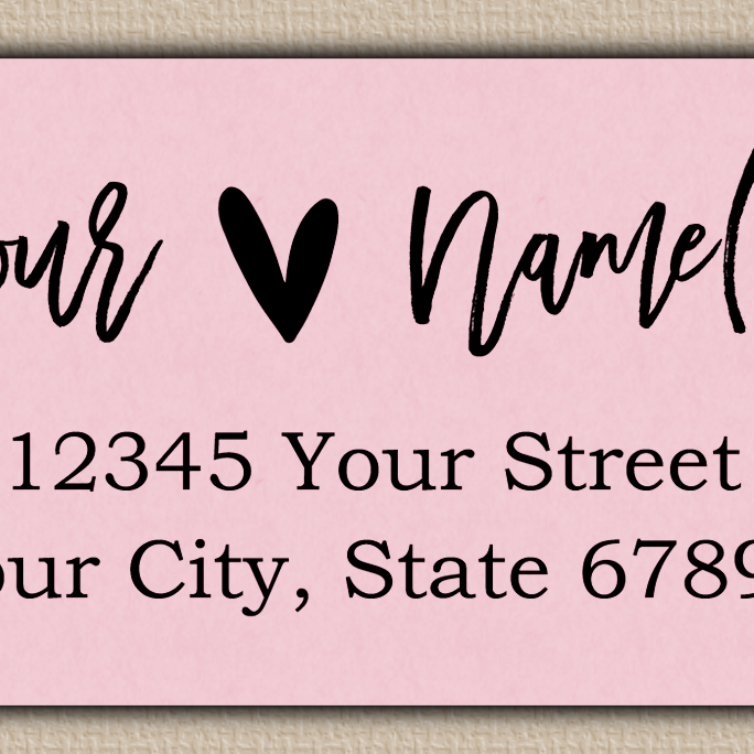 Pink Brush Script Heart Return Address Labels