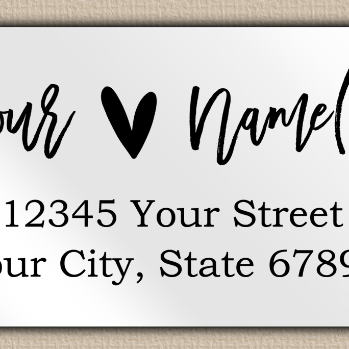 White Glossy Brush Script Heart Return Address Labels