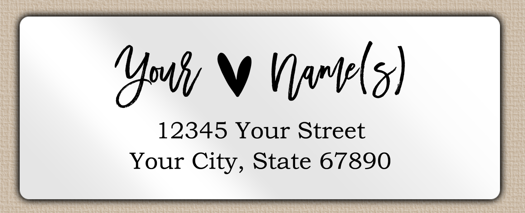 White Glossy Brush Script Heart Return Address Labels