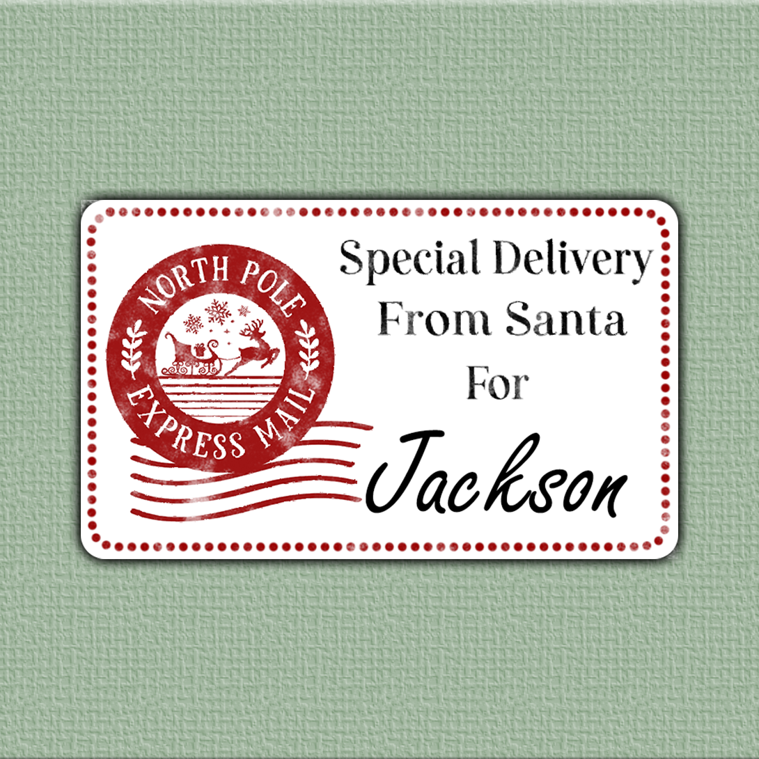 Personalized Red Special Deliver From Santa Stickers