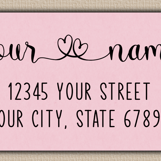 Pink Double Heart Swash Return Address Labels