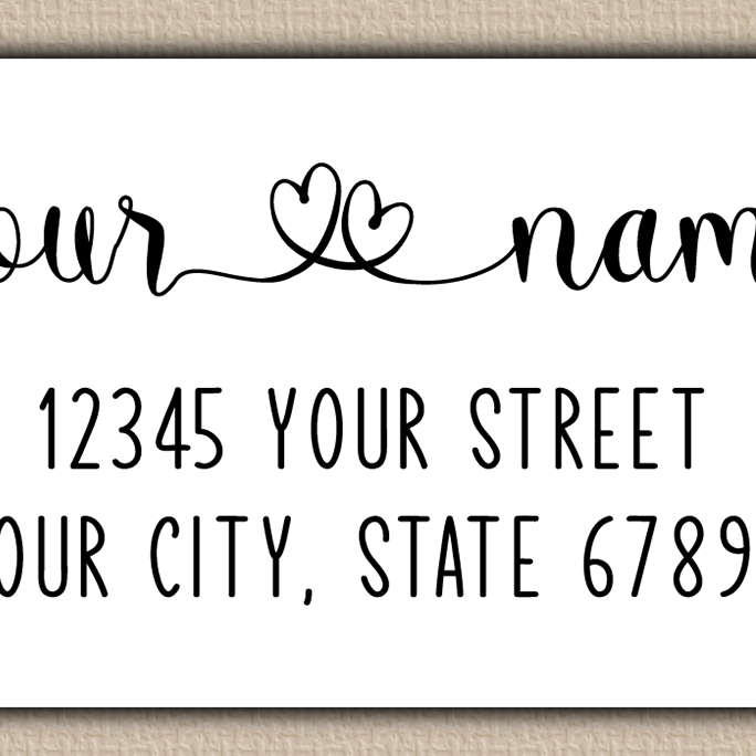 White Double Heart Swash Return Address Labels