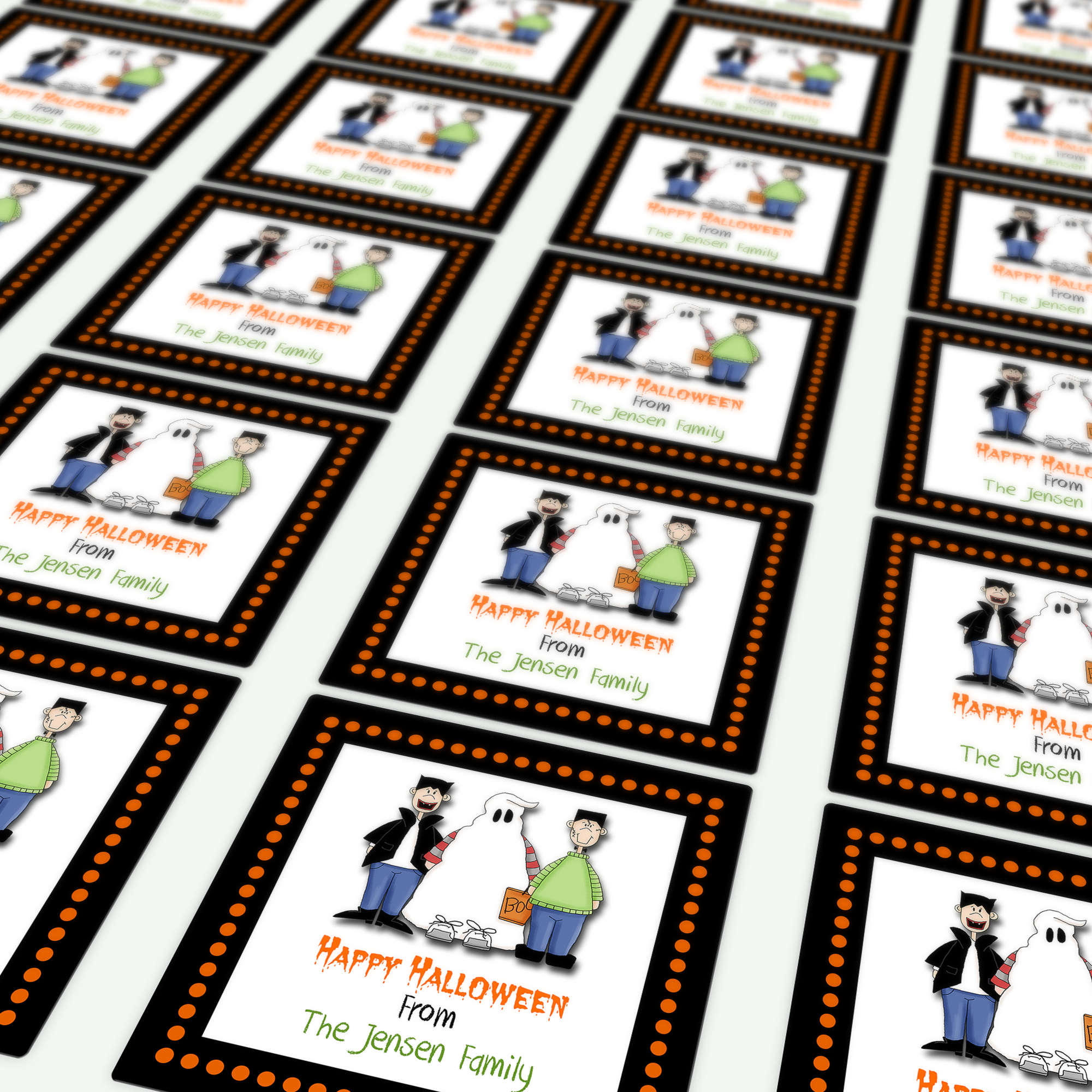 Sheet of Little Monster Trio Halloween Square Stickers