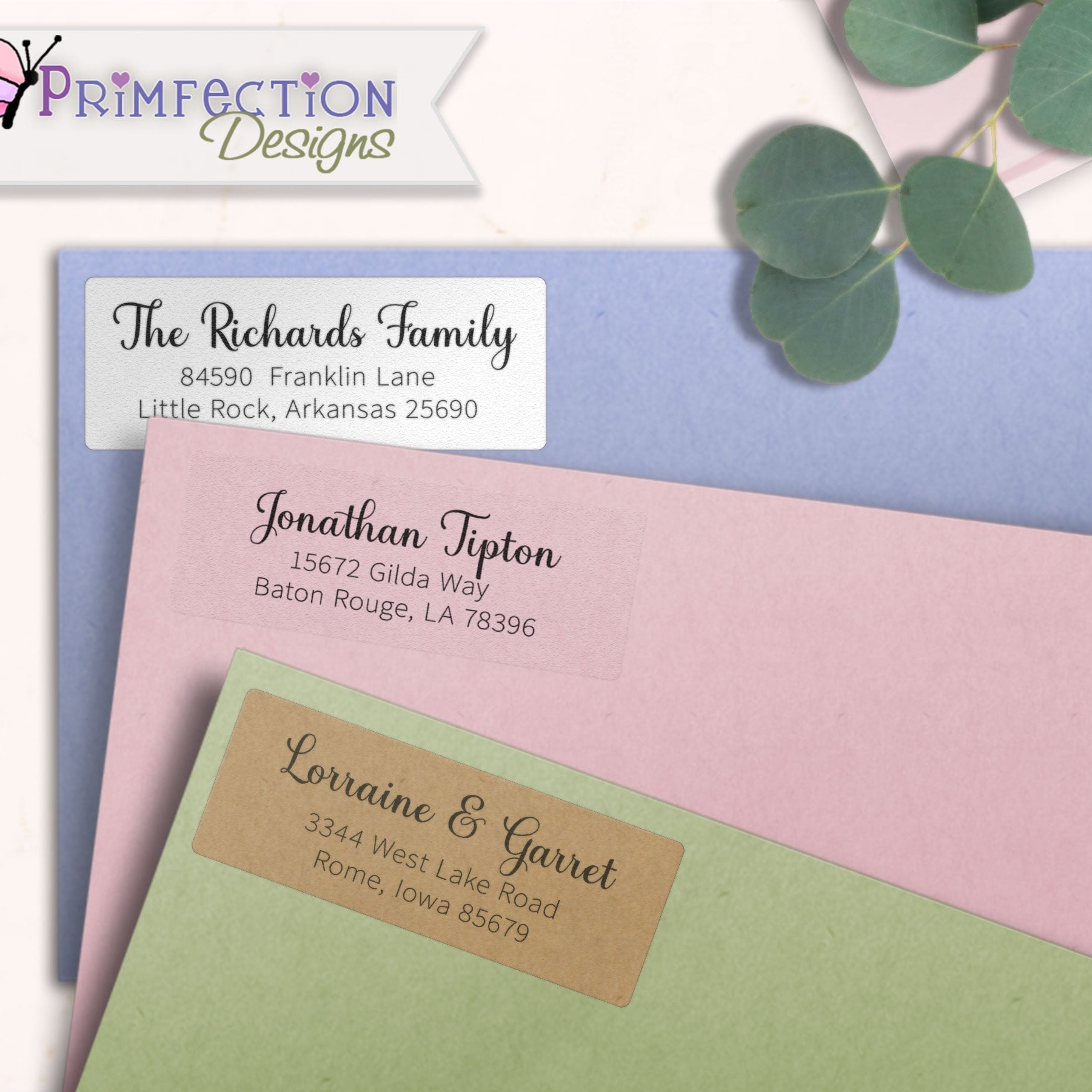 Charming Cursive Script Return Address Labels on Evelopes