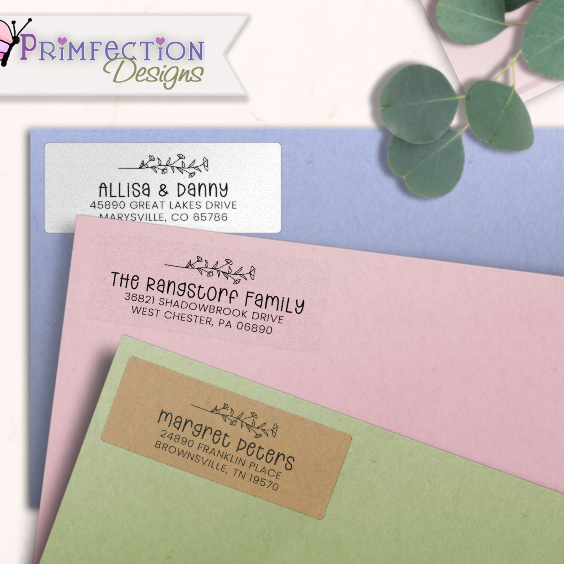 Morning Glory Line ArtReturn Address Labels on envelopes