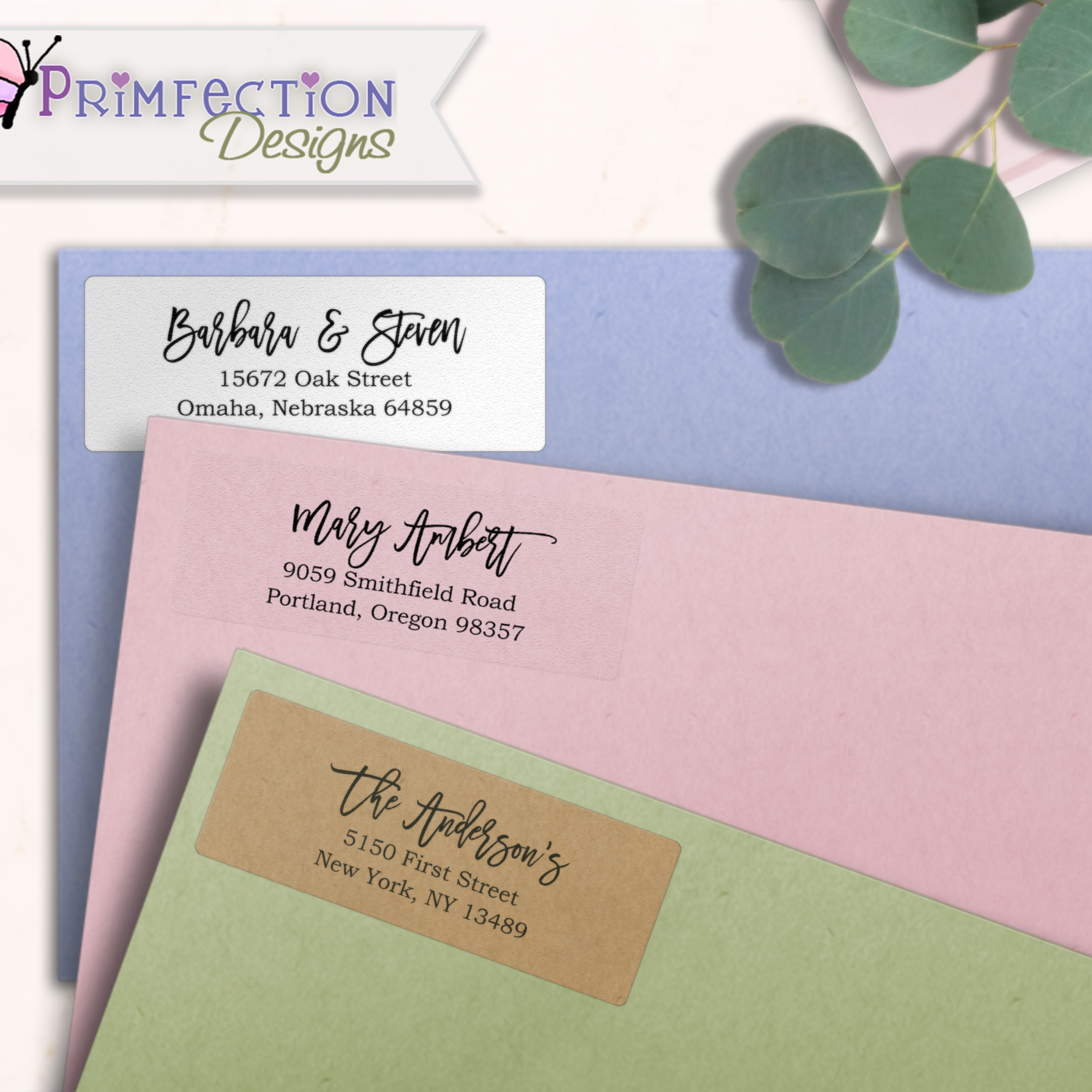 Bouncy Modern Script Return Address Labels on Evelopes