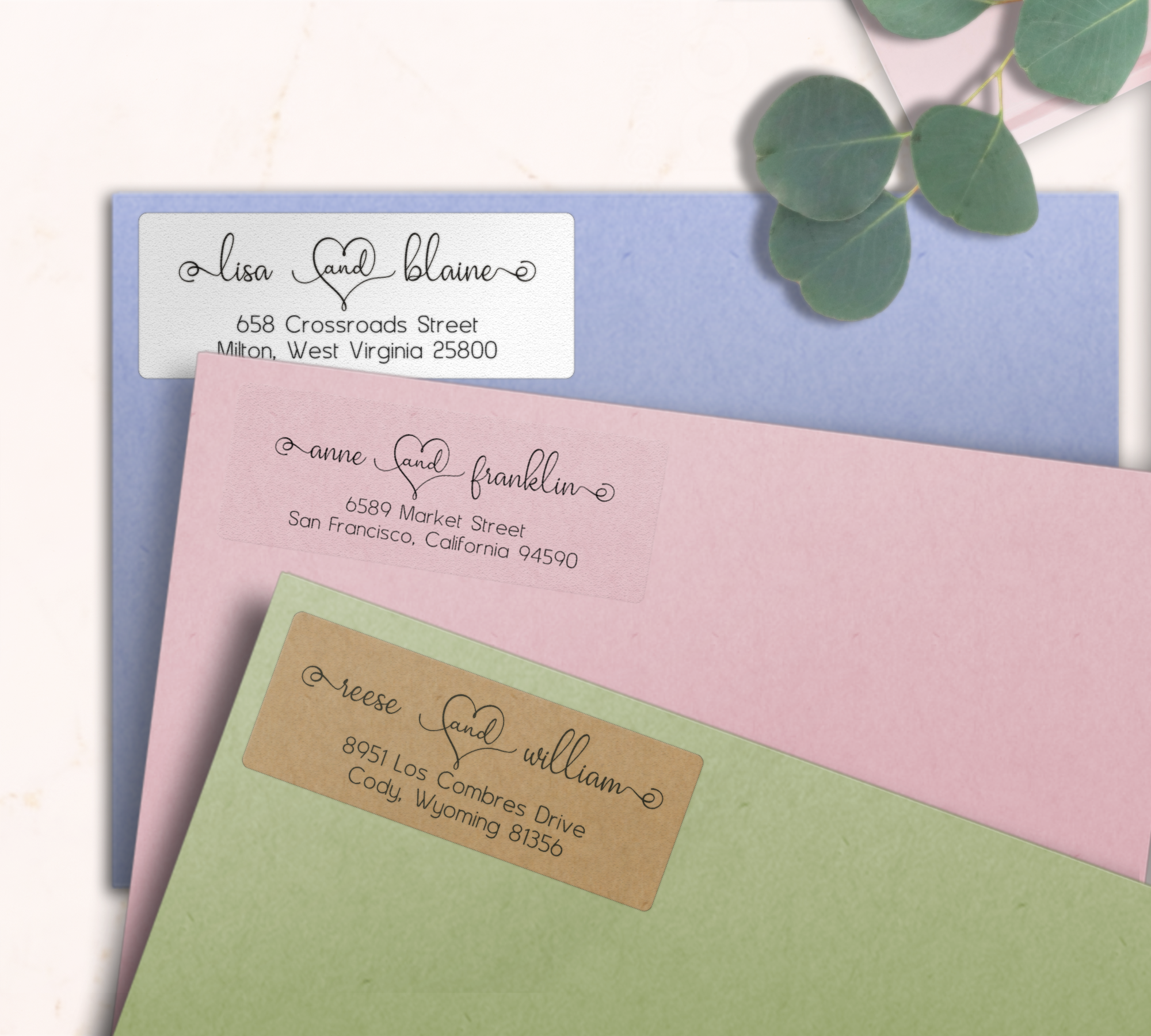 Charming Couple Return Address Labels on Evelopes