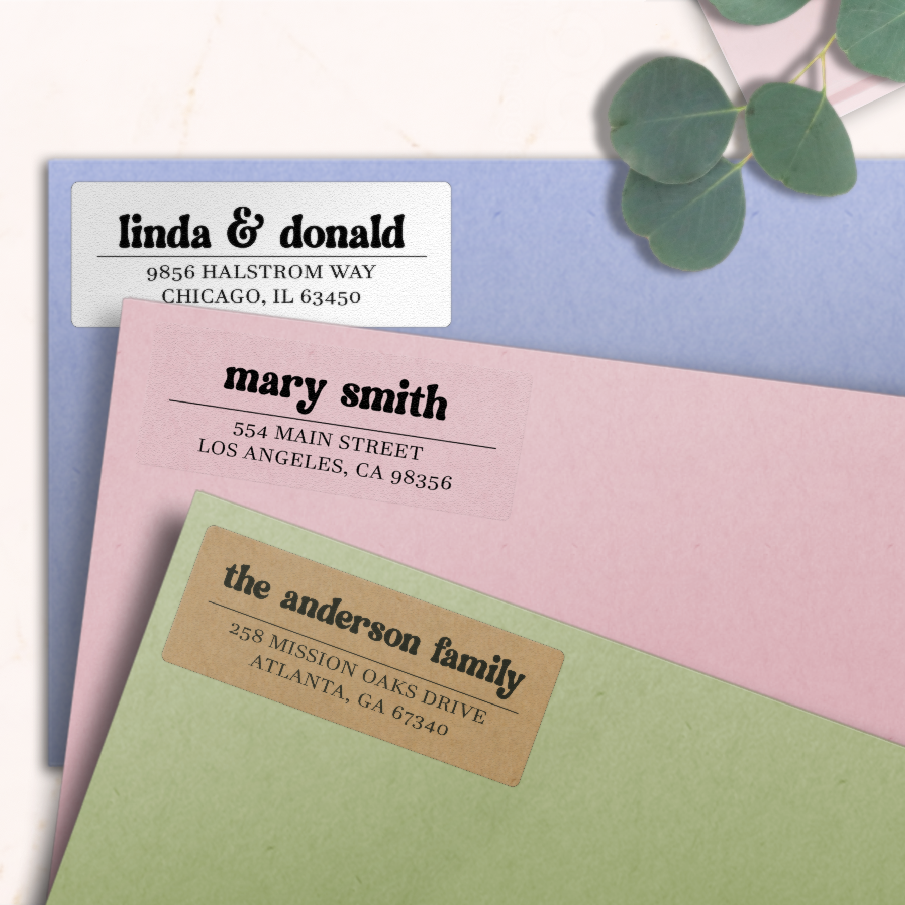 Chunky Retro Return Address Labels on Evelopes