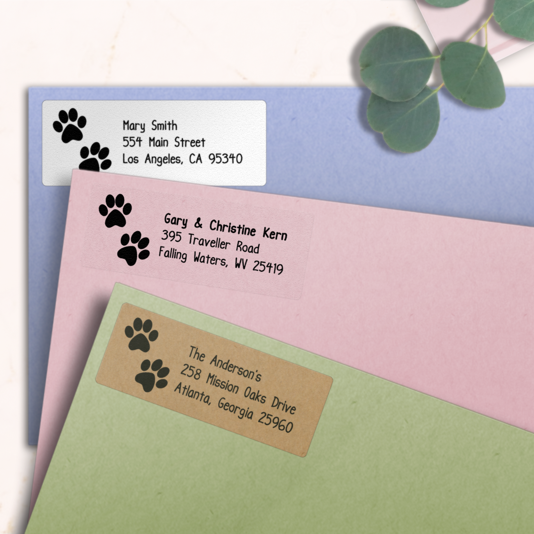 Double Paw Print Return Address Labels on Evelopes