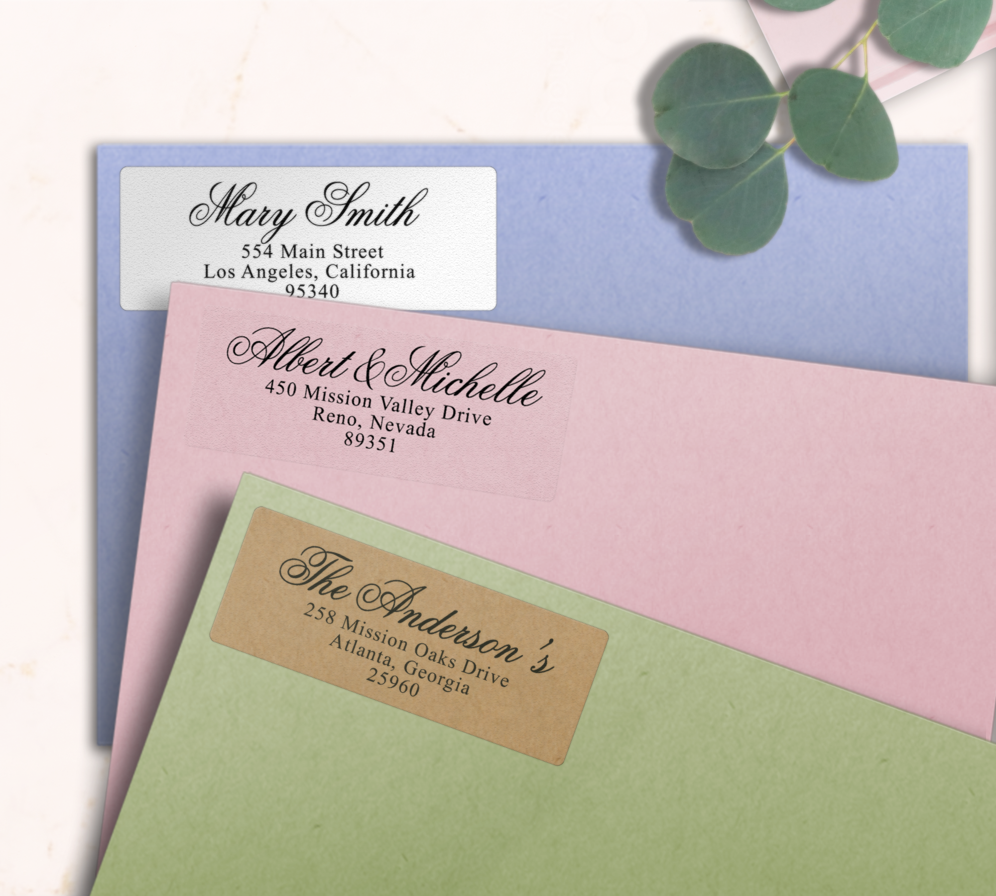 Luxurious Script Return Address Labels on Evelopes