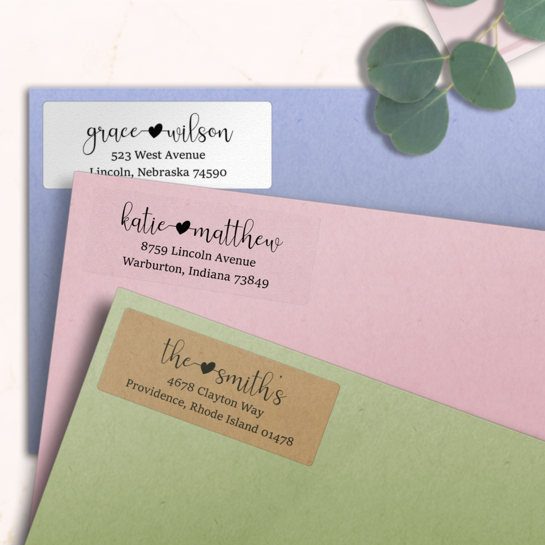 Modern Script With Heart Accent  Return Address Labels on Evelopes