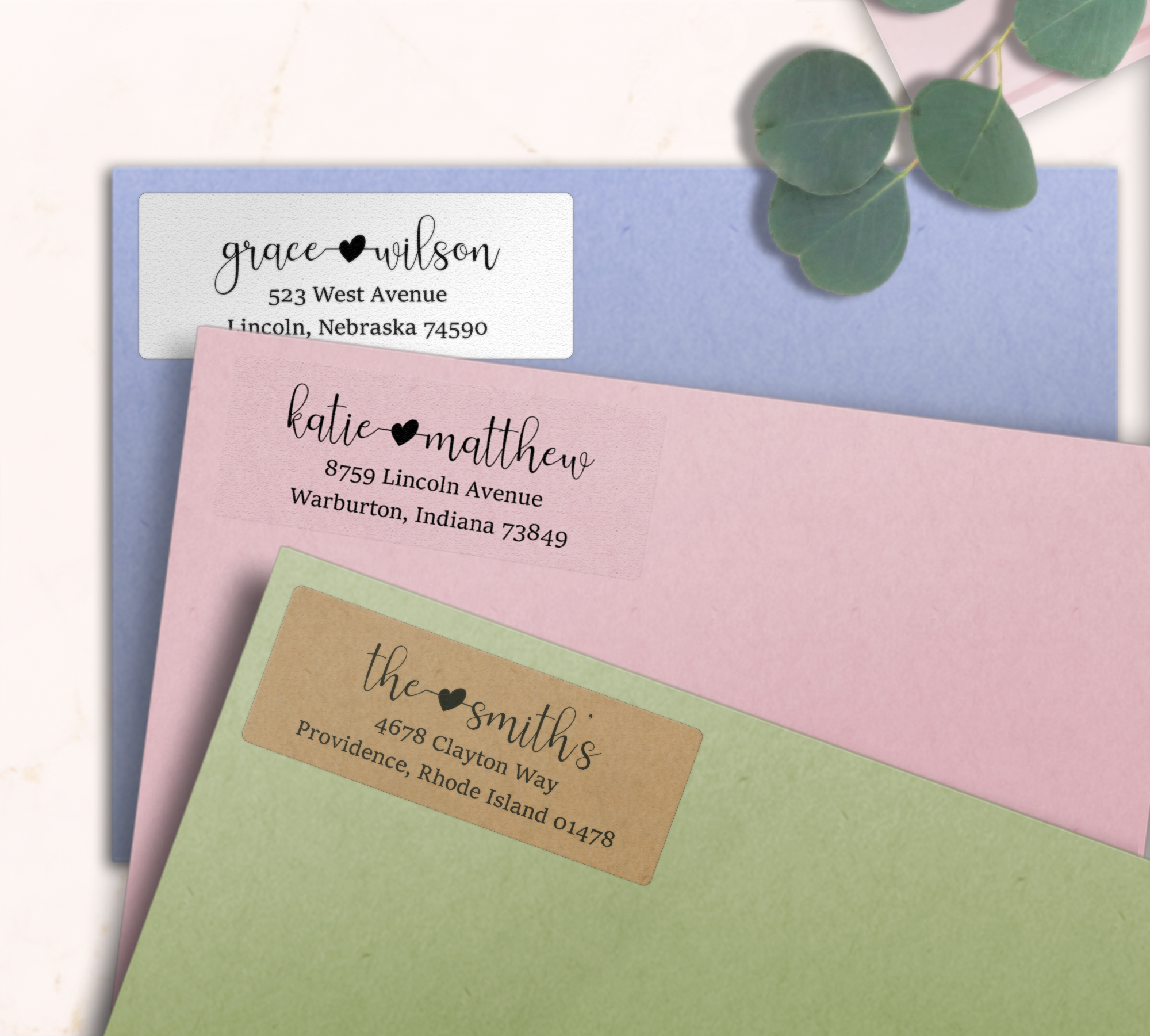 Modern Script With Heart Accent  Return Address Labels on Evelopes