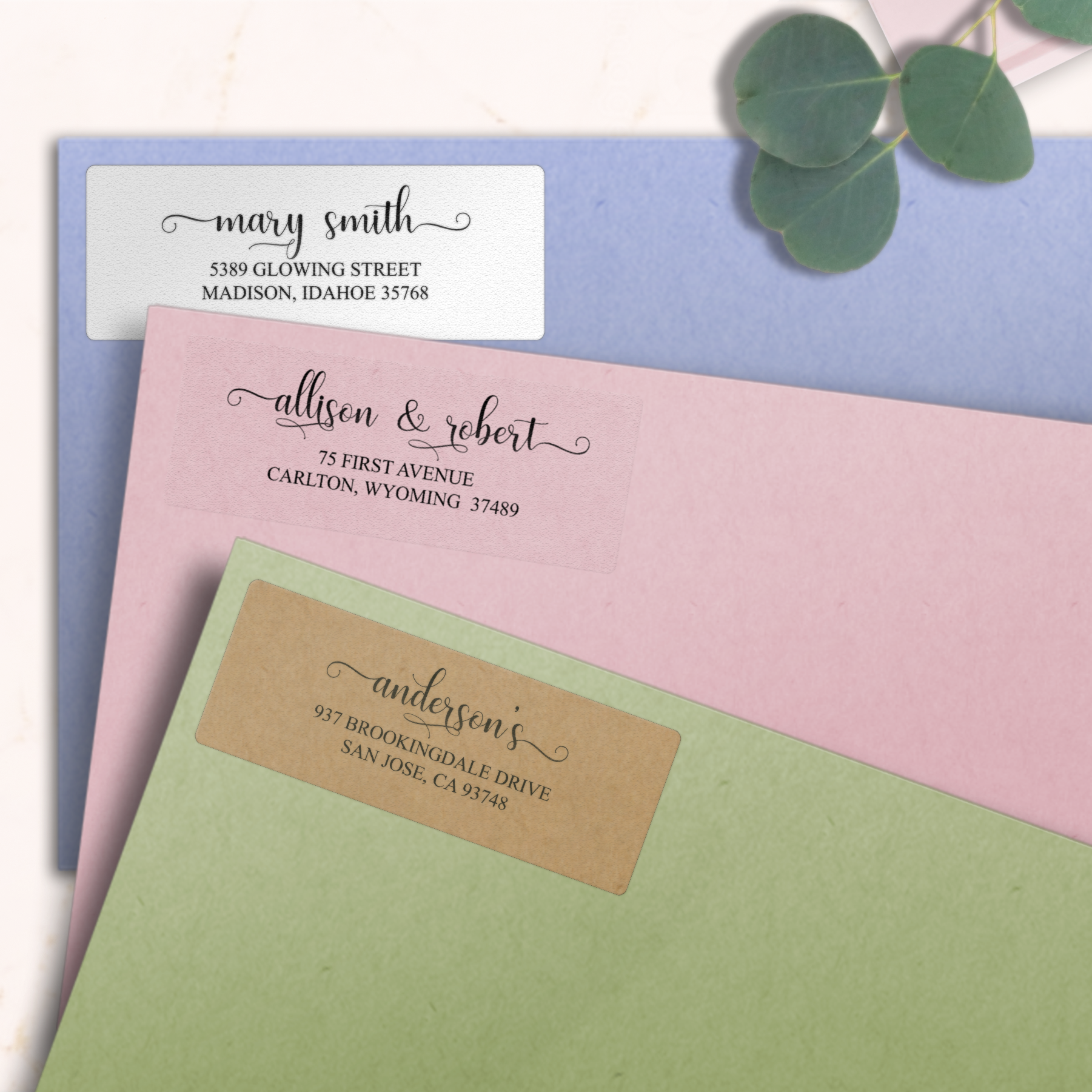 Romantic Feminine Script Return Address Labels on Evelopes