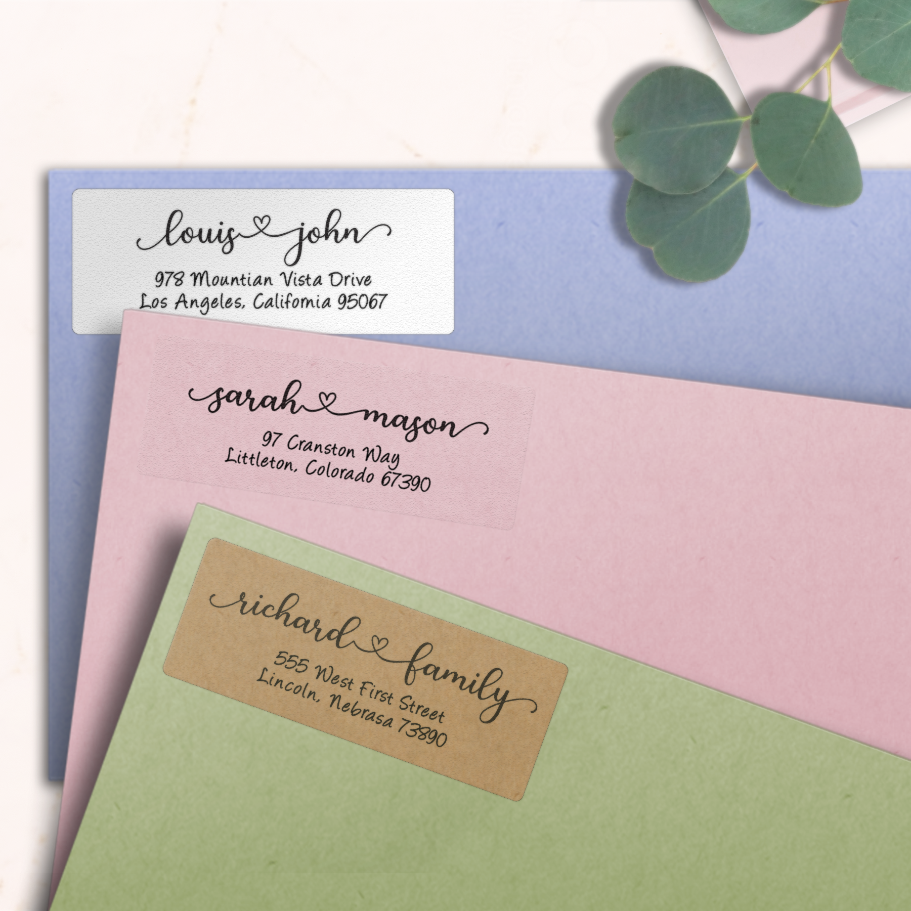 Adorable Heart Accent Return Address Labels on Evelopes