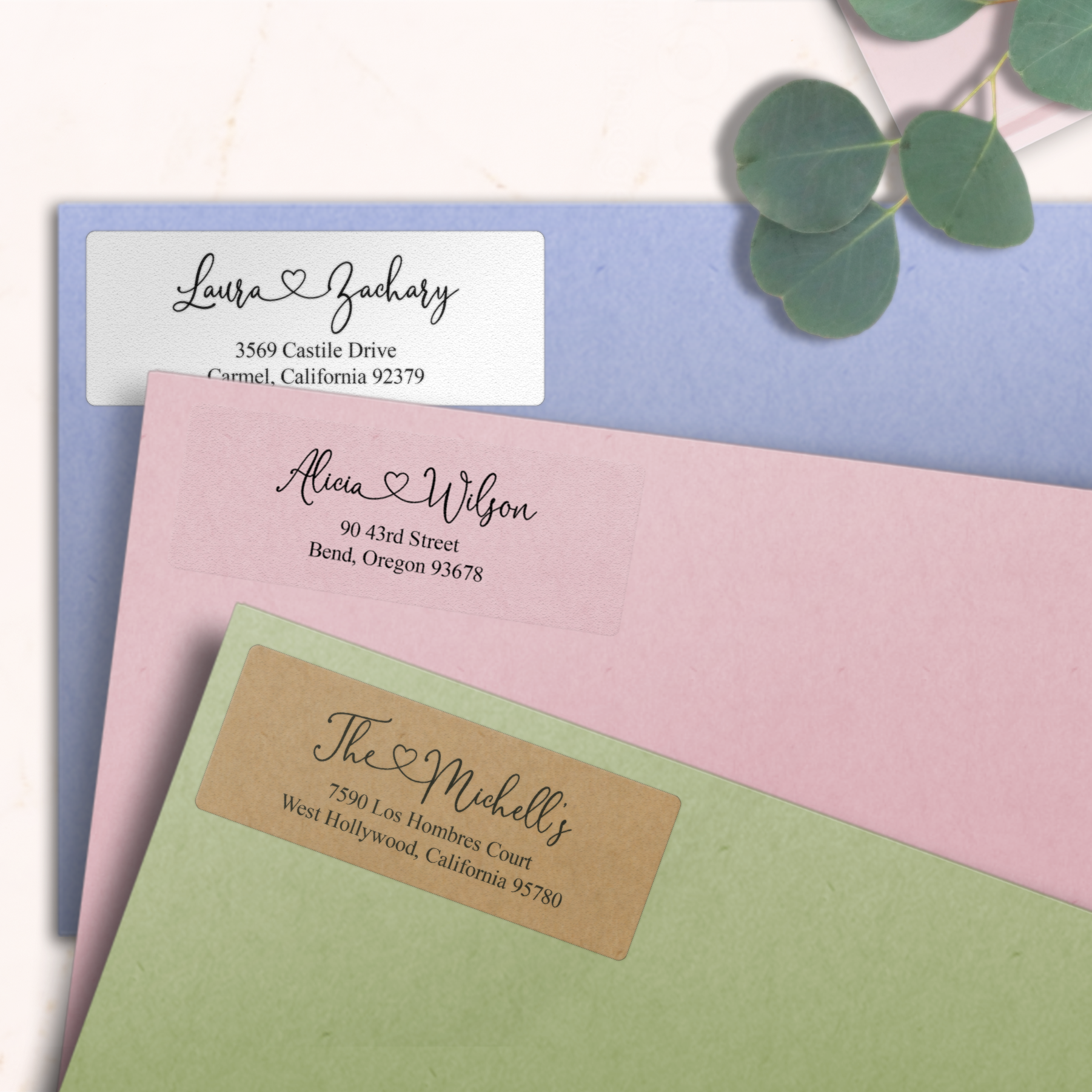 Graceful Heart Script Return Address Labels on Evelopes