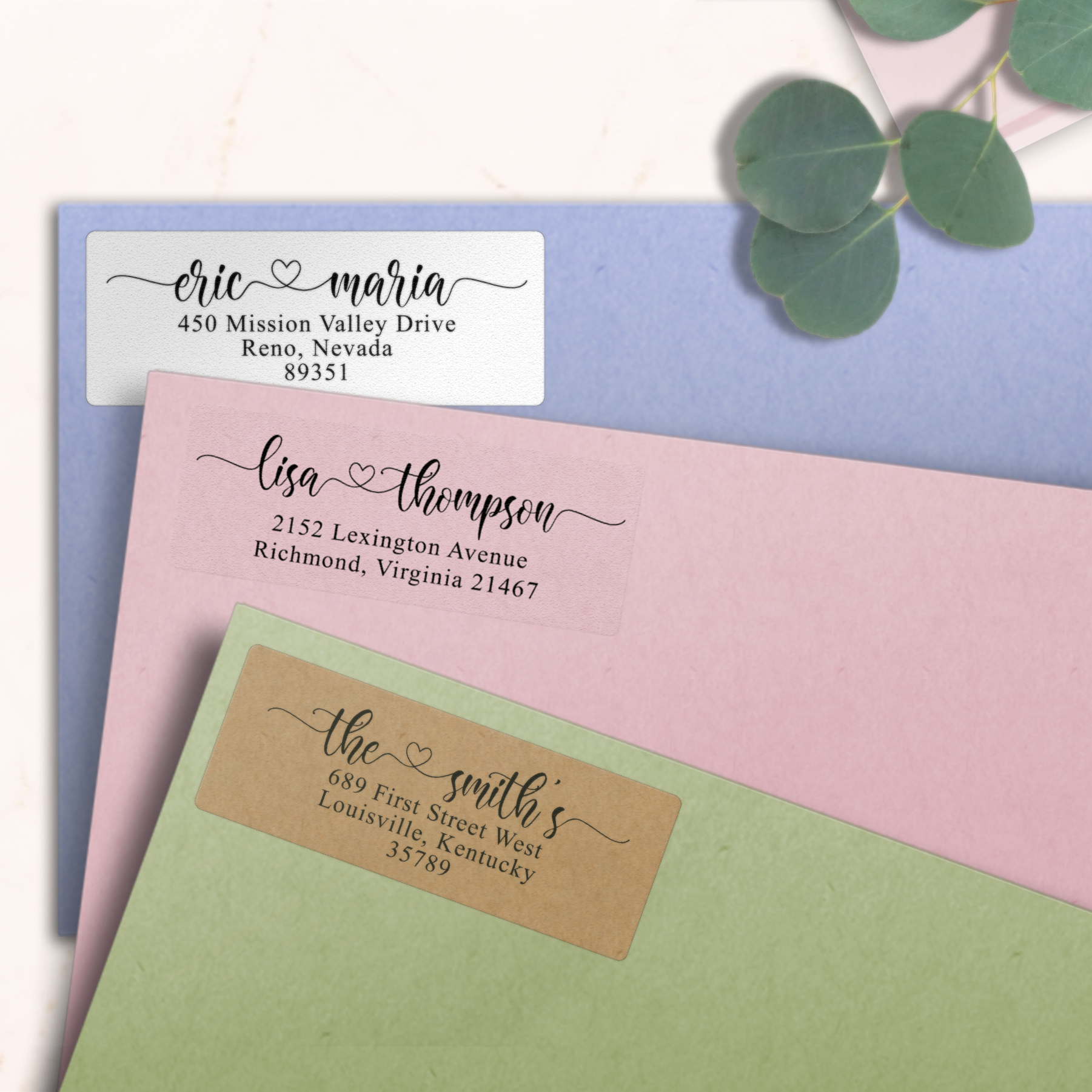 Romantic Heart Accent Return Address Labels on Evelopes