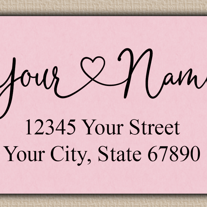 Pink Graceful Heart Script Return Address Labels