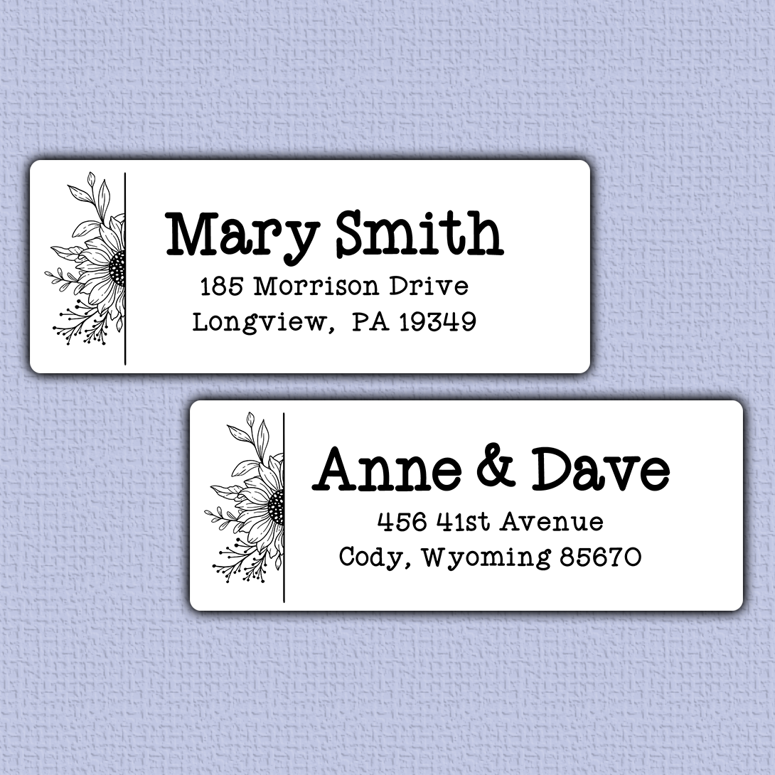 Sunflower Line Art Return Address Labels