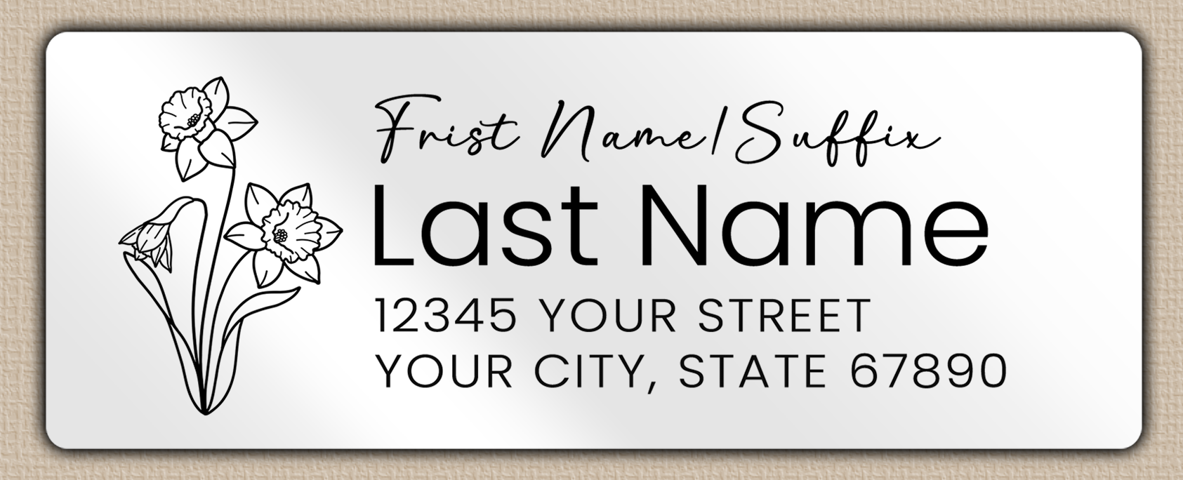 White Glossy Daffodils Line Art Return Address Labels