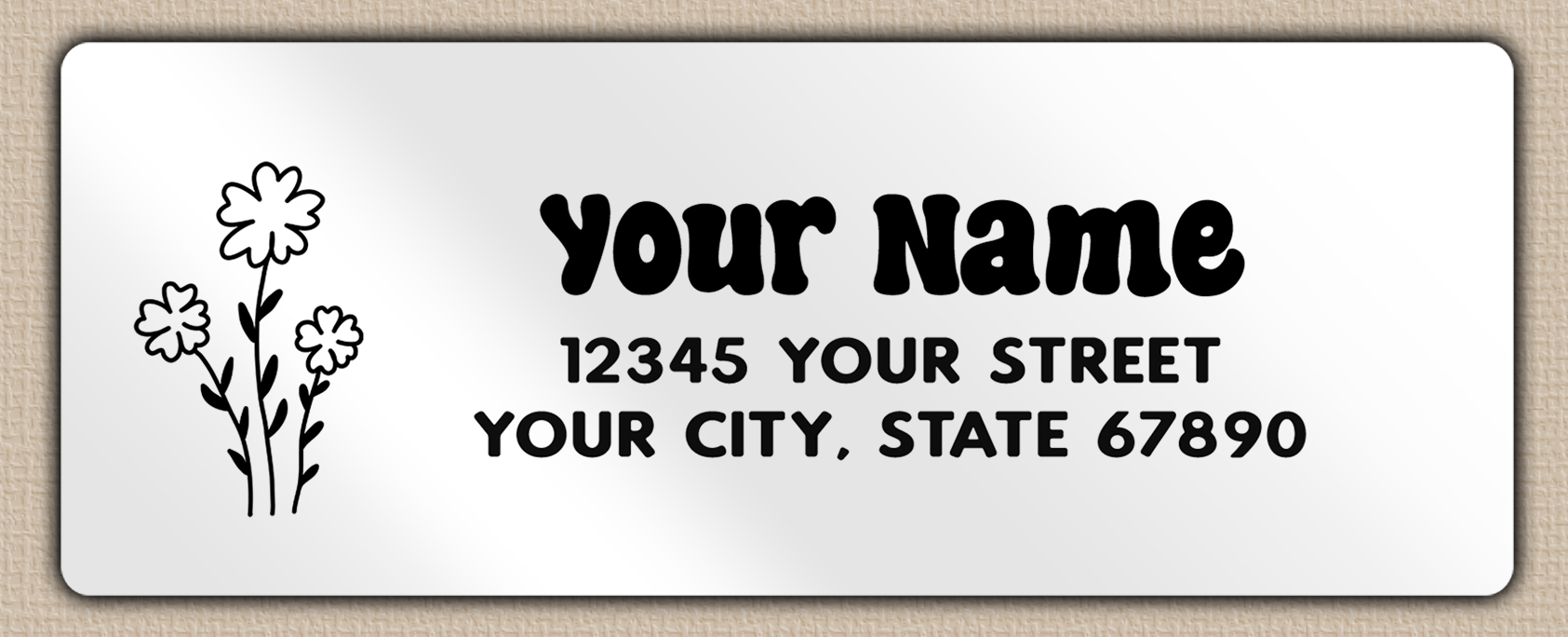 White Glossy Simple Line Art Flower Return Address Labels