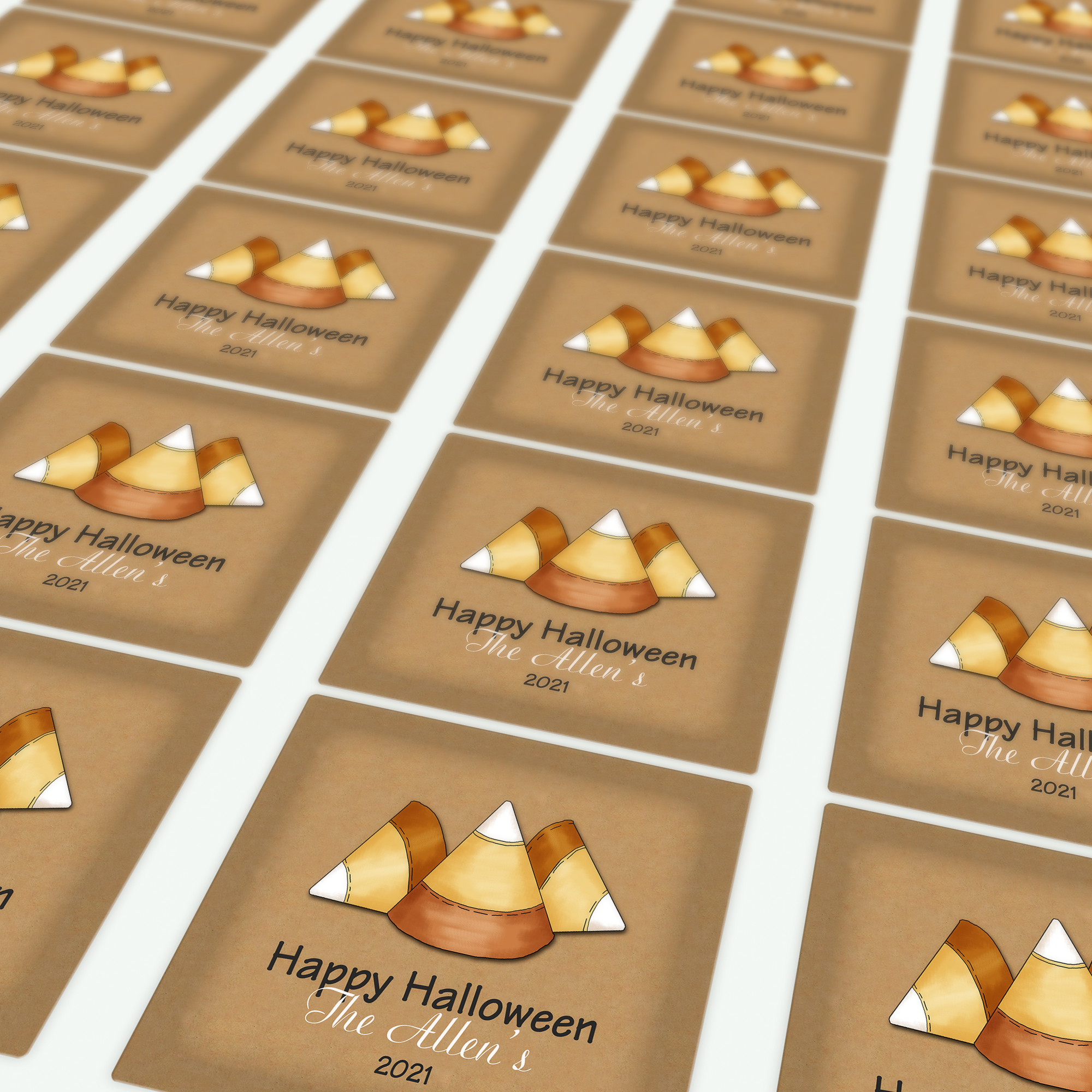 Sheet of Candy Corn Square Halloween Stickers