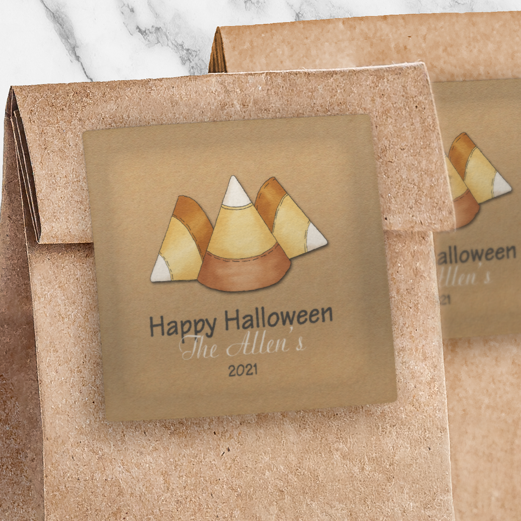 Paper bag with Candy Corn Halloween Square Sticker