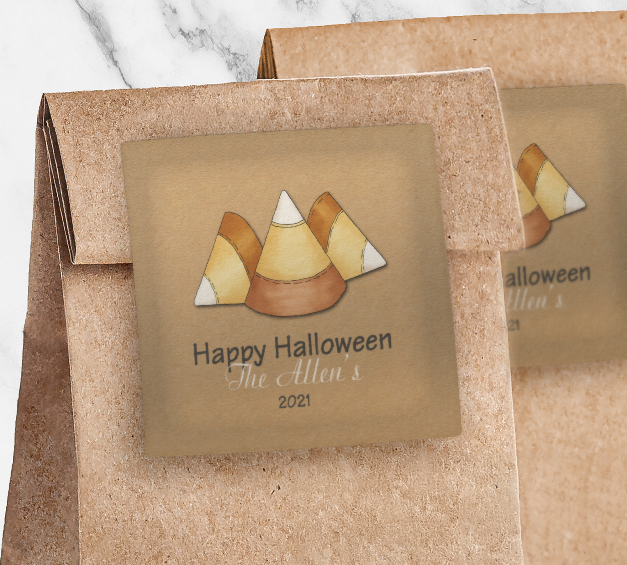 Paper bag with Candy Corn Halloween Square Sticker