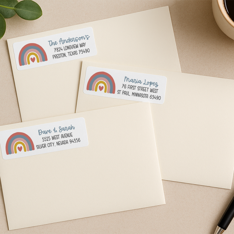 Boho Rainbow Return Address Labels on Envelopes