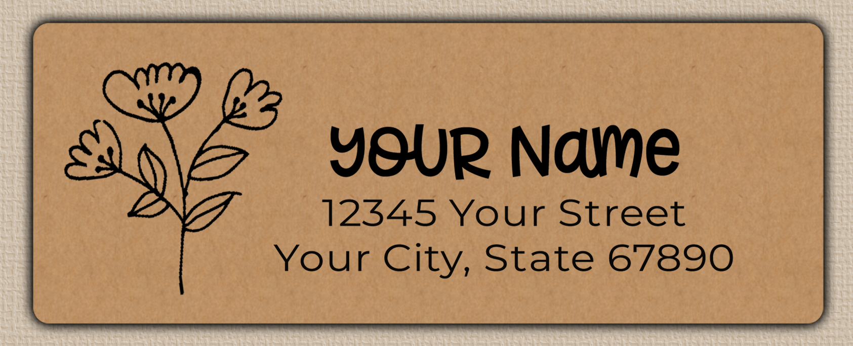 Brown Rustic Line Art Flowers Return Address Labels