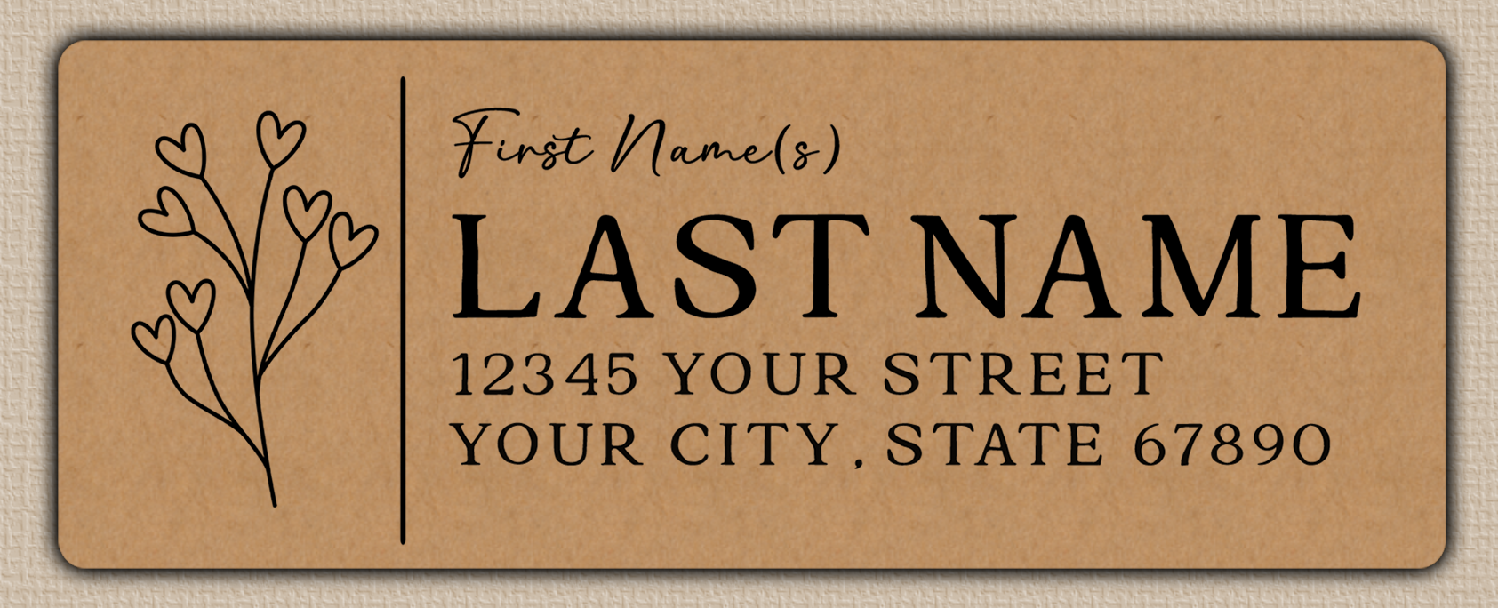 Brown Heart Flowers Bouquet Line Art Return Address Labels