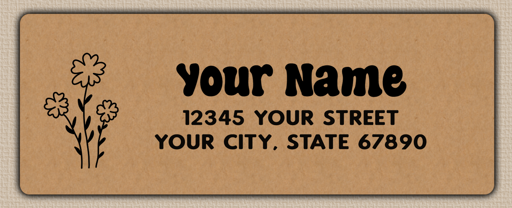 Brown Simple Line Art Flower Return Address Labels