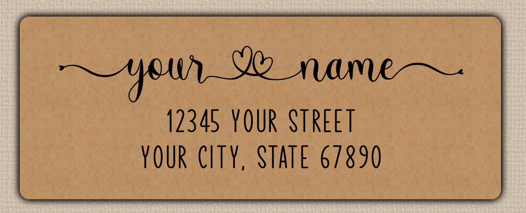 Brown Double Heart Swash Return Address Labels