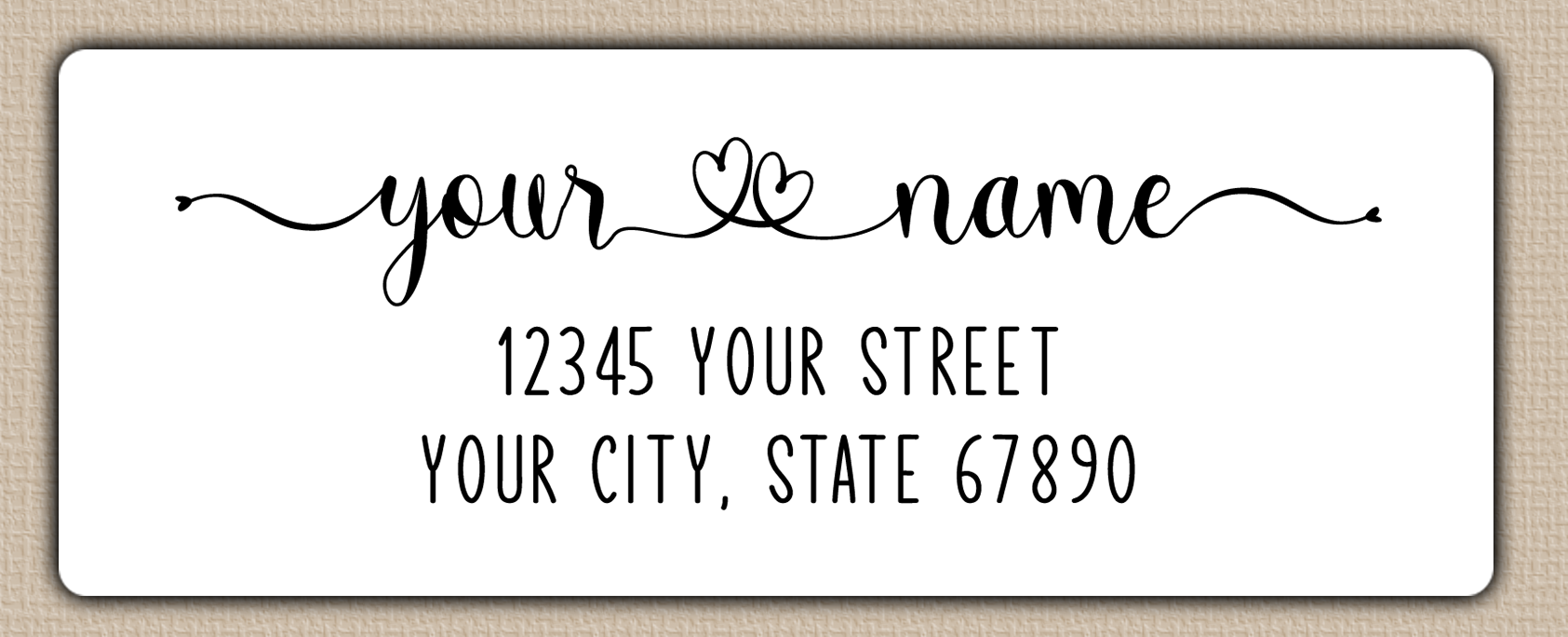 White Double Heart Swash Return Address Labels
