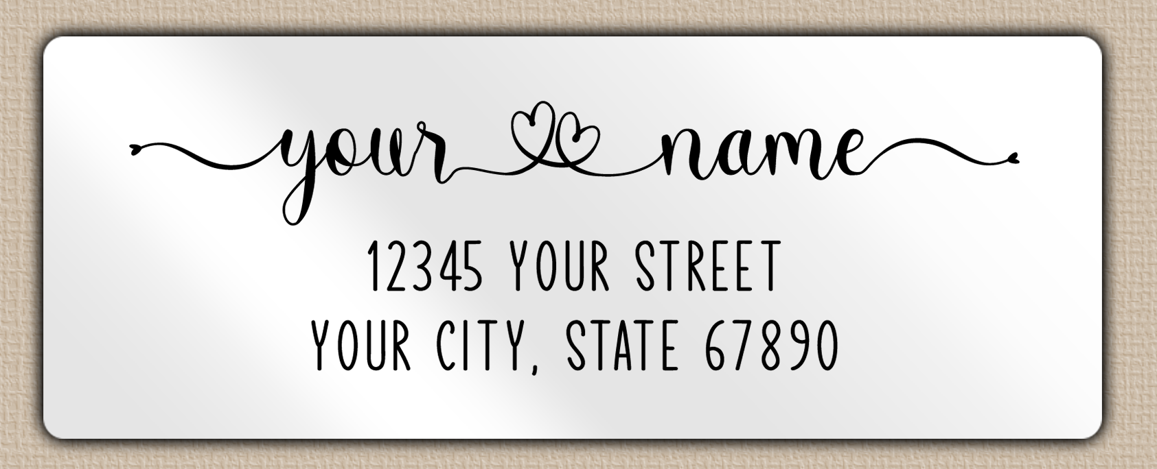 White Glossy Double Heart Swash Return Address Labels