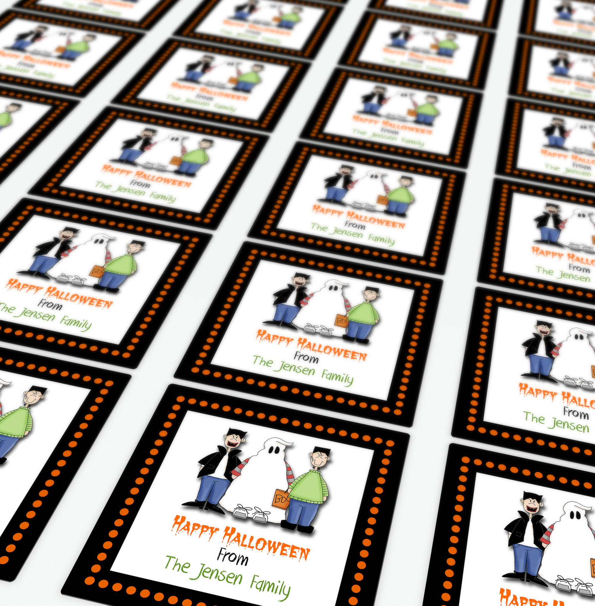 Sheet of Little Monster Trio Halloween Square Stickers