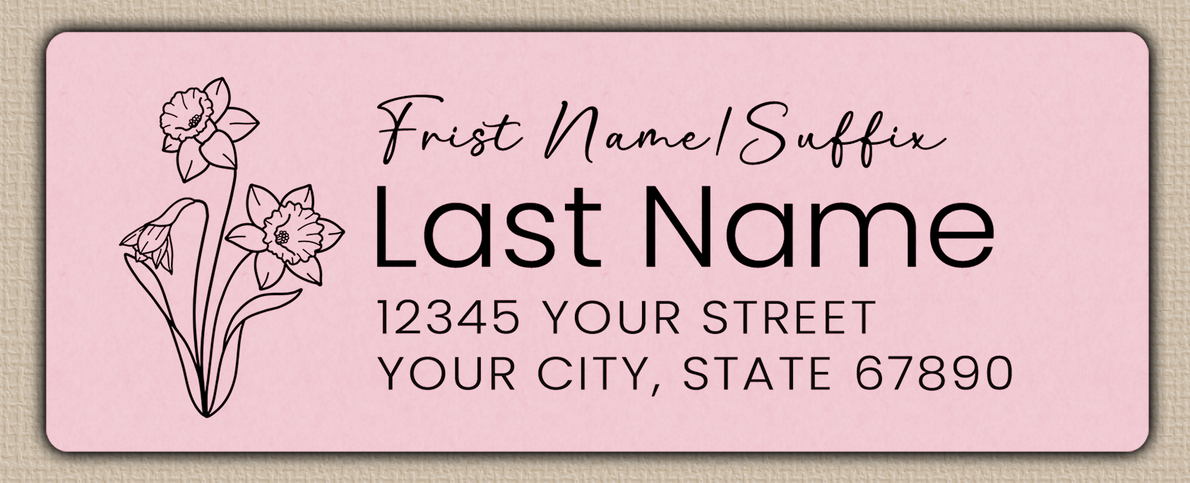 Pink Daffodils Line Art Return Address Labels