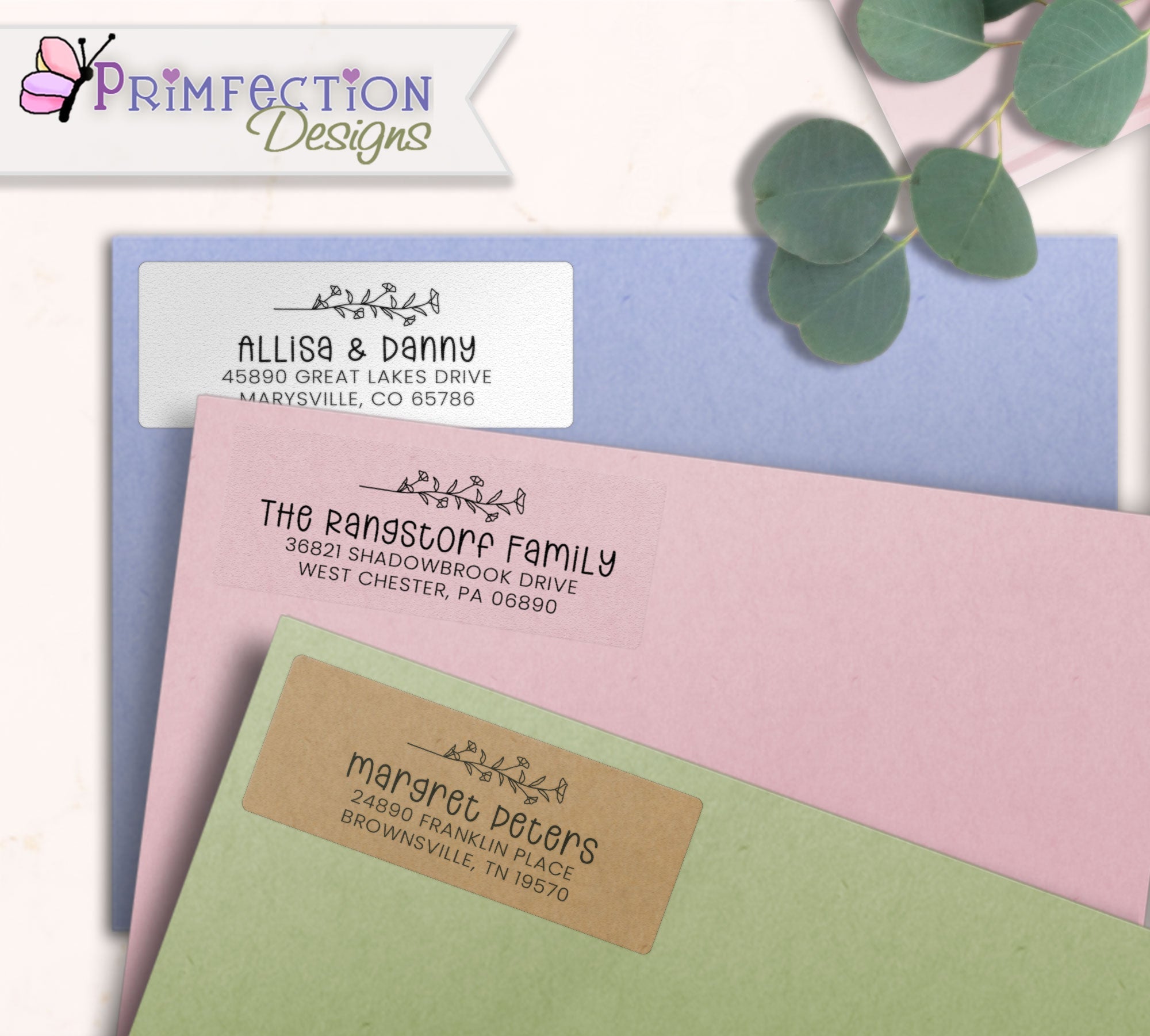 Morning Glory Line ArtReturn Address Labels on envelopes