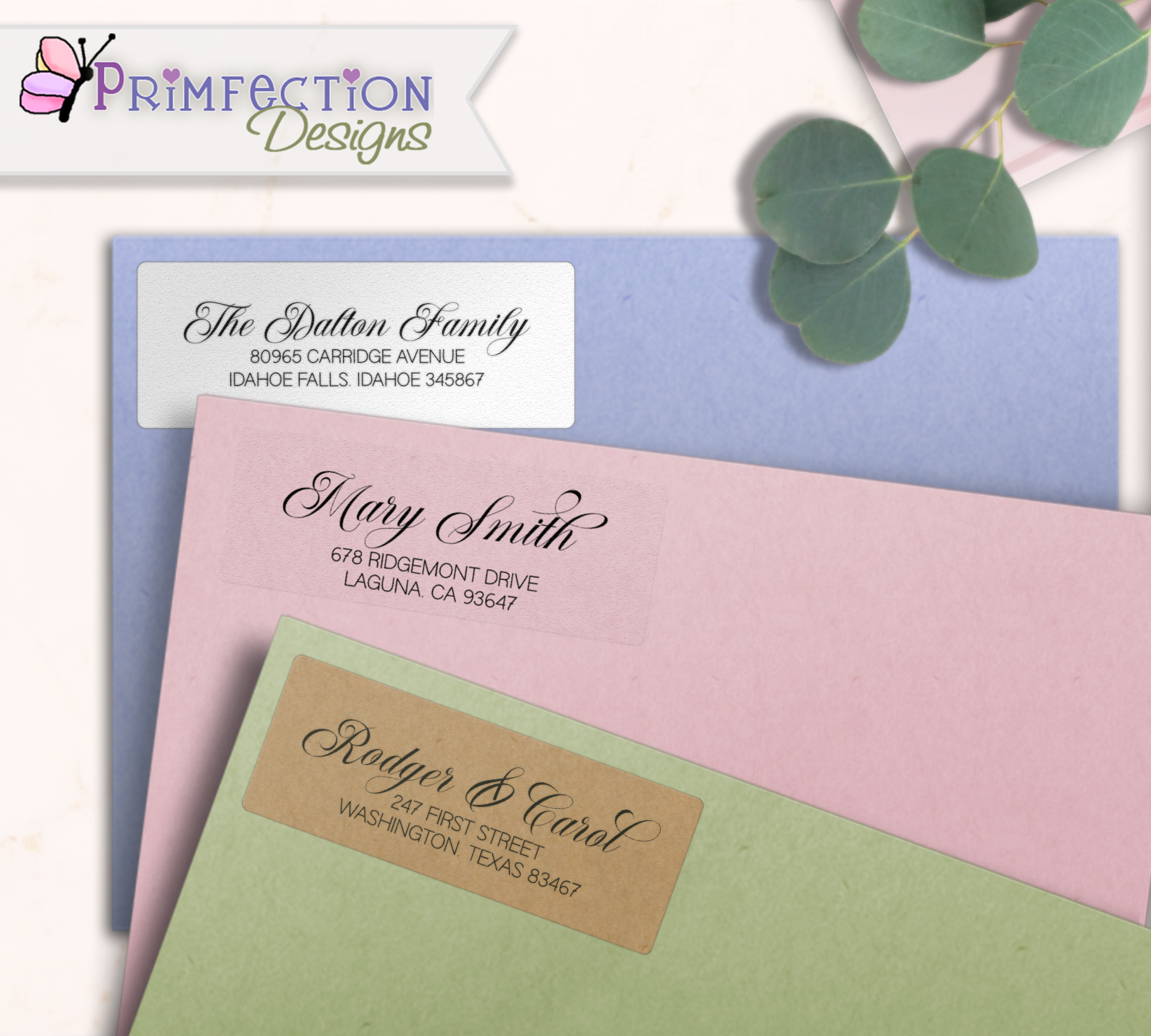 Romantic Calligraphy Return Address Labels on Evelopes