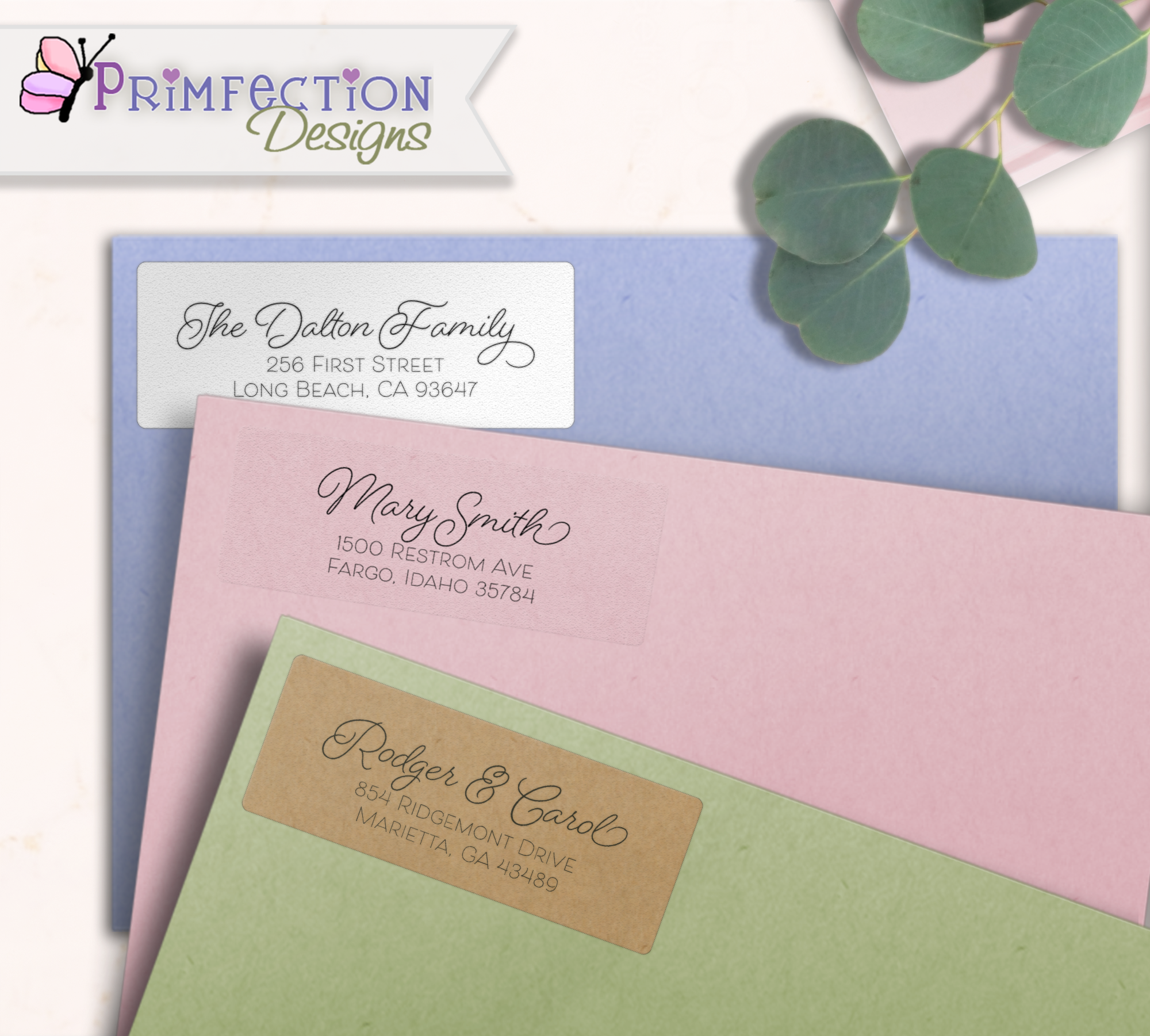 Romantic Monoline Script Return Address Labels on Evelopes