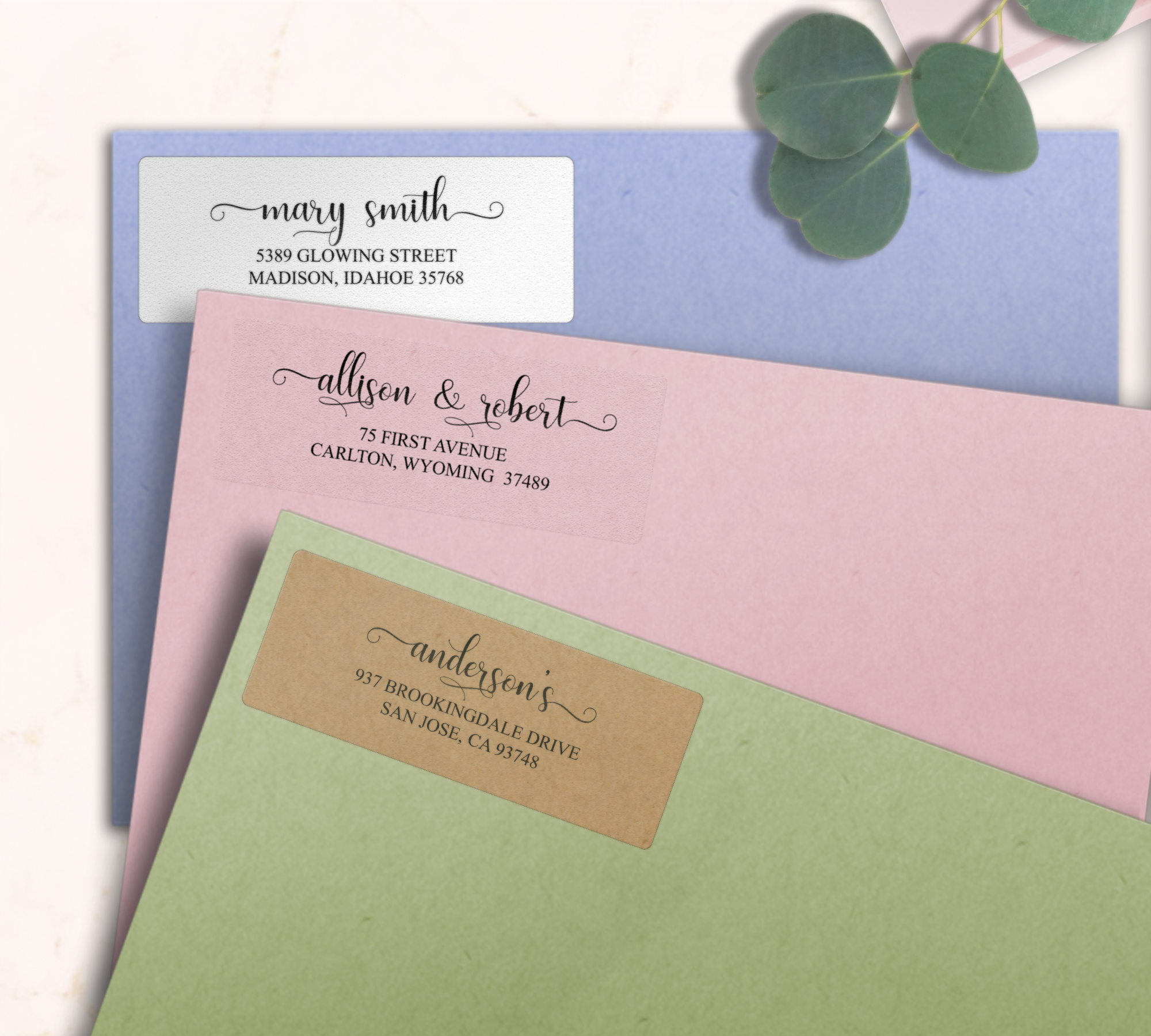 Romantic Feminine Script Return Address Labels on Evelopes