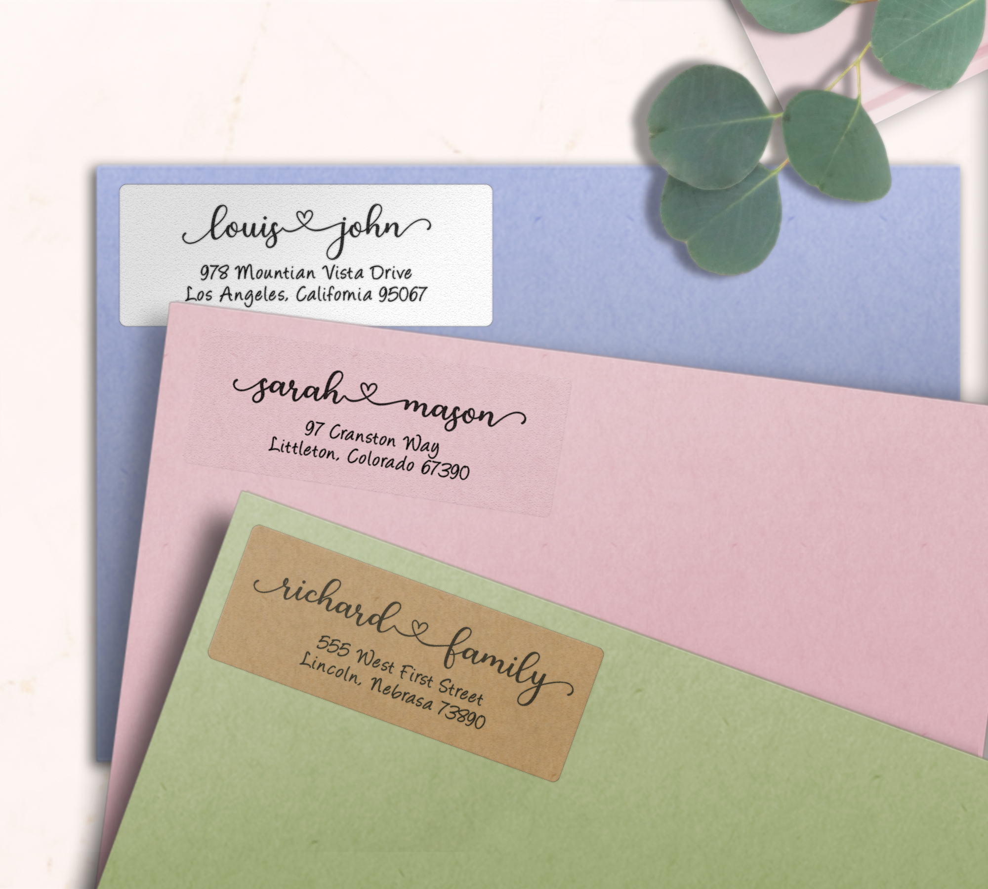 Adorable Heart Accent Return Address Labels on Evelopes