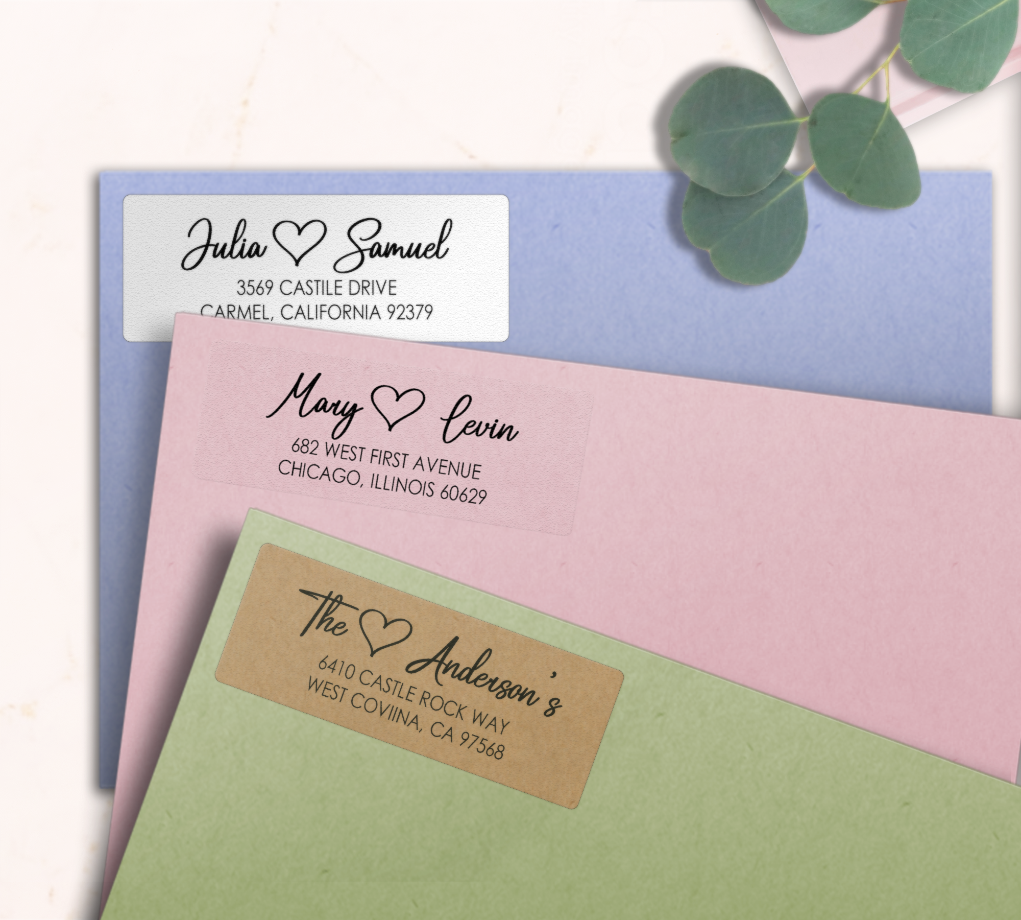 Modern Heart Return Address Labels on Evelopes